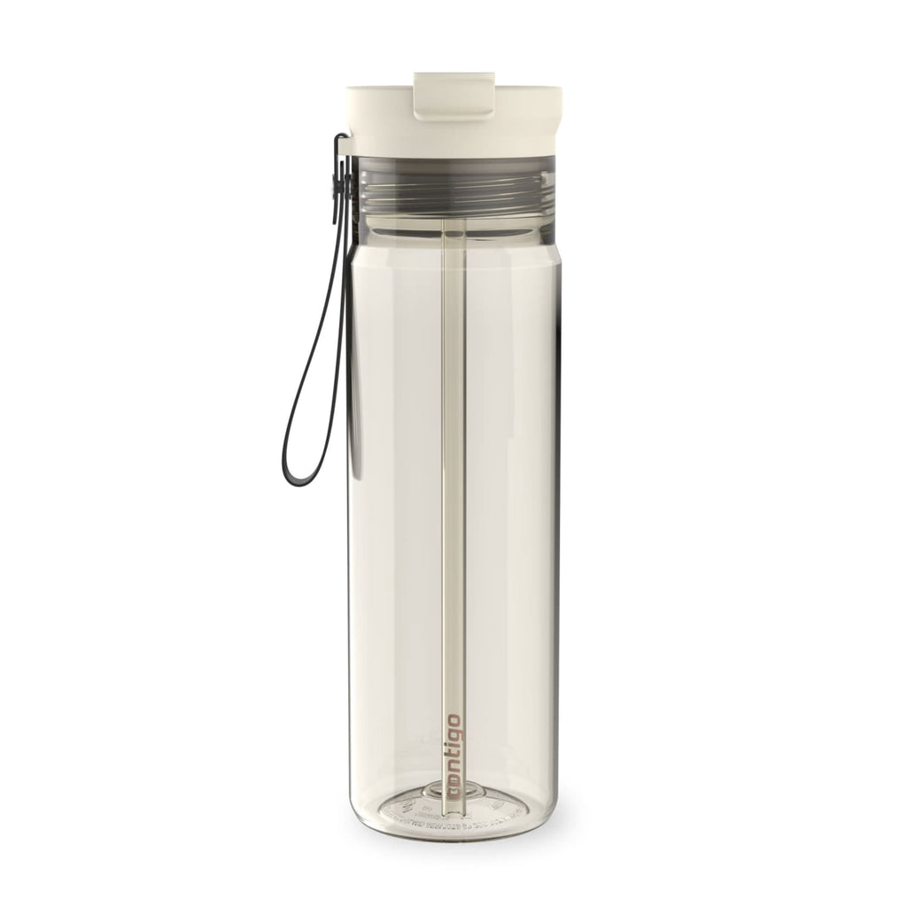 Contigo DualSip Leakproof Plastic Reusable Water Bottle with Carrying Strap, Cream/Clear, 28 oz M36W