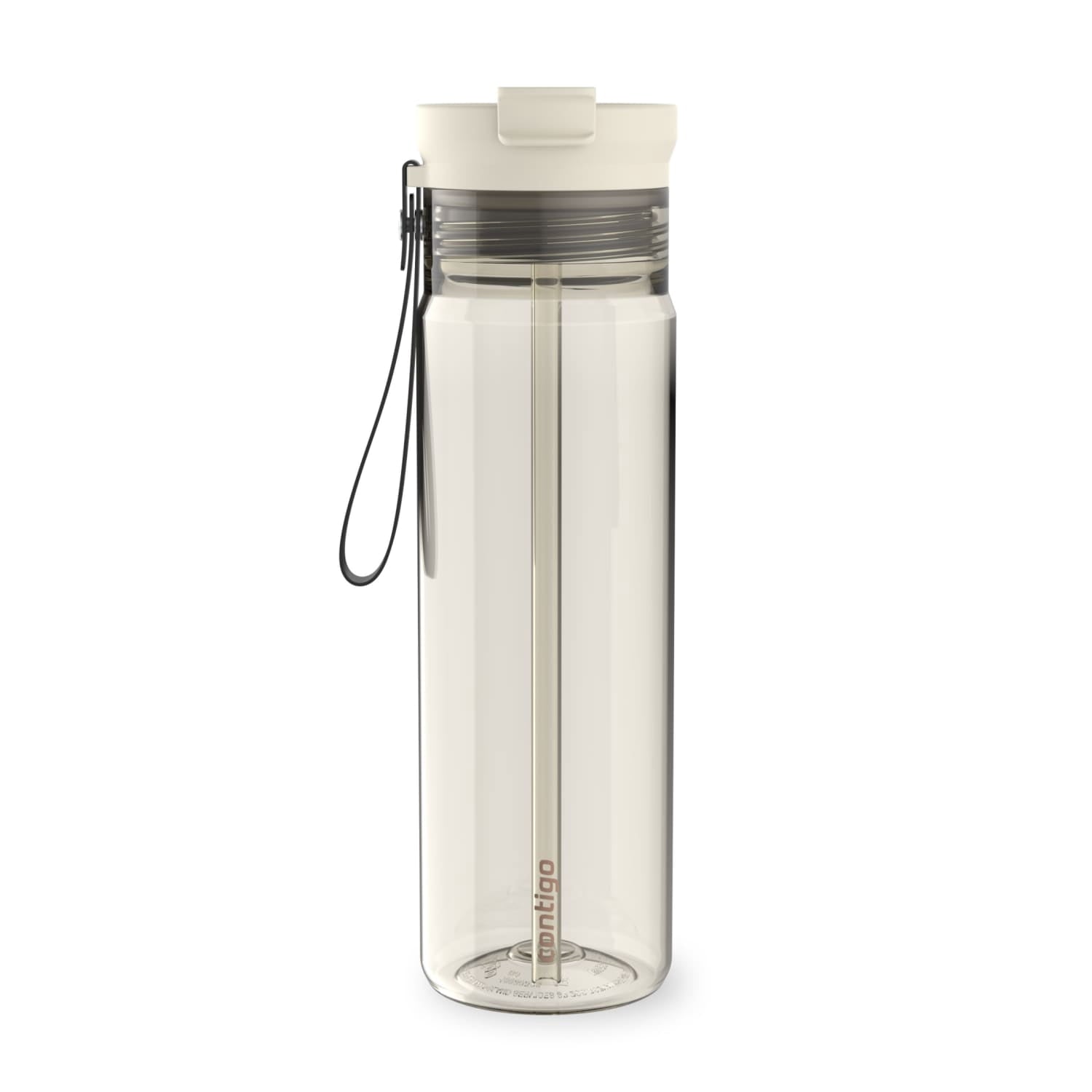 Contigo DualSip Leakproof Plastic Reusable Water Bottle with Carrying Strap, Cream/Clear, 28 oz M36W