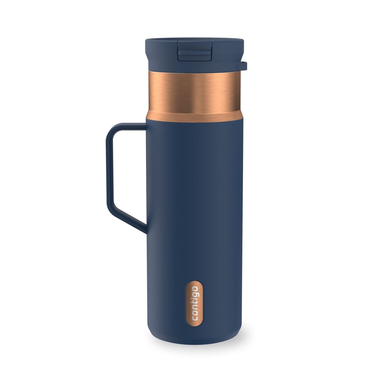 Contigo SnapSeal Leakproof Stainless Steel Reusable Water Bottle Tumbler with Side Handle, Dark Blue/Bronze, 20 oz M33J