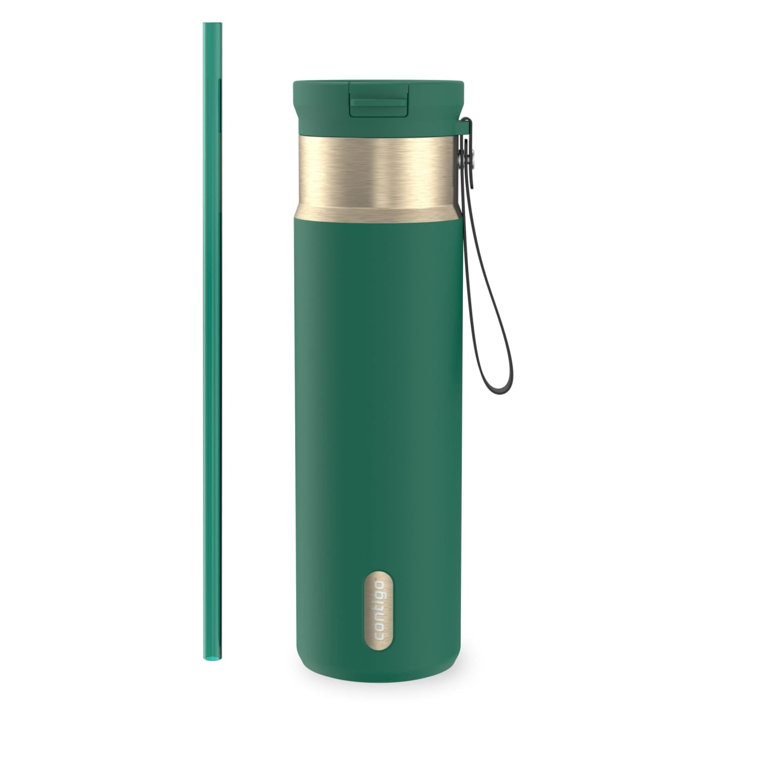 Contigo SnapSeal Leakproof Stainless Steel Reusable Water Bottle with Carrying Strap, Dark Blue/Bronze, 24 oz M24M