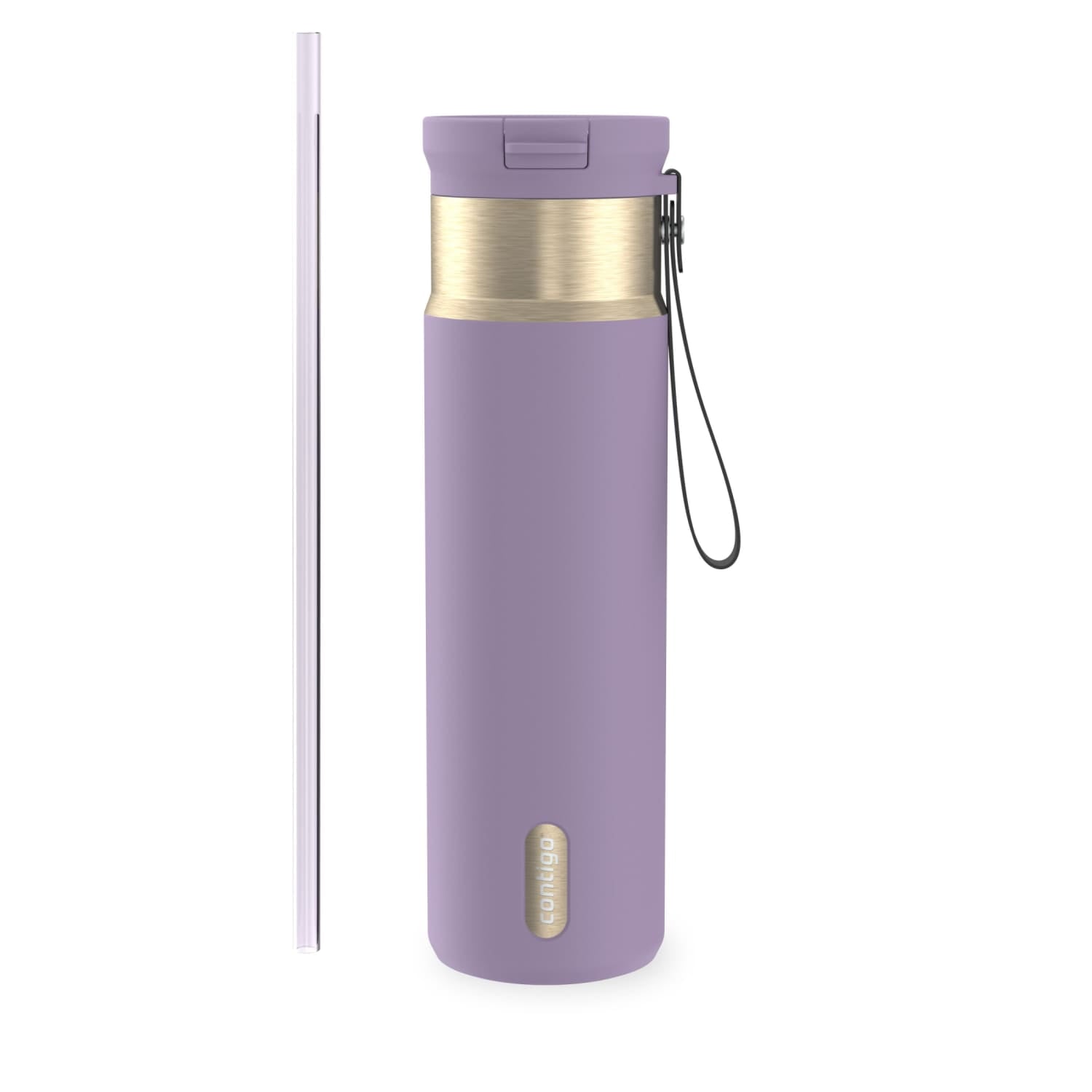 Contigo SnapSeal Leakproof Stainless Steel Reusable Water Bottle with Carrying Strap, Dark Blue/Bronze, 24 oz M24M