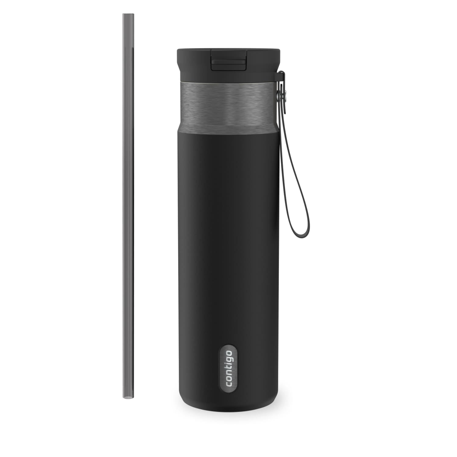 Contigo SnapSeal Leakproof Stainless Steel Reusable Water Bottle with Carrying Strap, Dark Blue/Bronze, 24 oz M24M