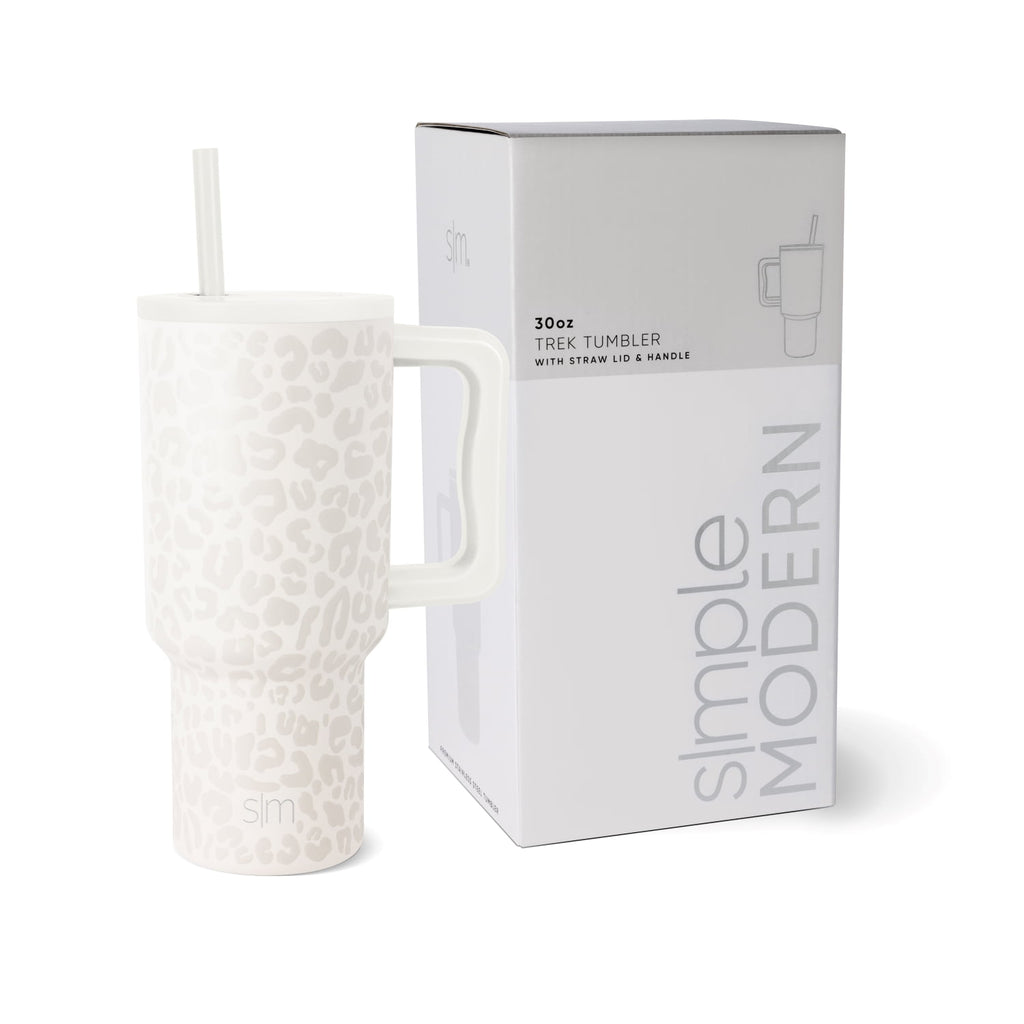 Simple Modern 30 fl oz Insulated Stainless Steel Trek Tumbler with Straw Lid | Cream Leopard M408W