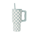 Simple Modern 30 fl oz Insulated Stainless Steel Trek Tumbler with Straw Lid | Seaglass Sage and Cream Checkmate M690W