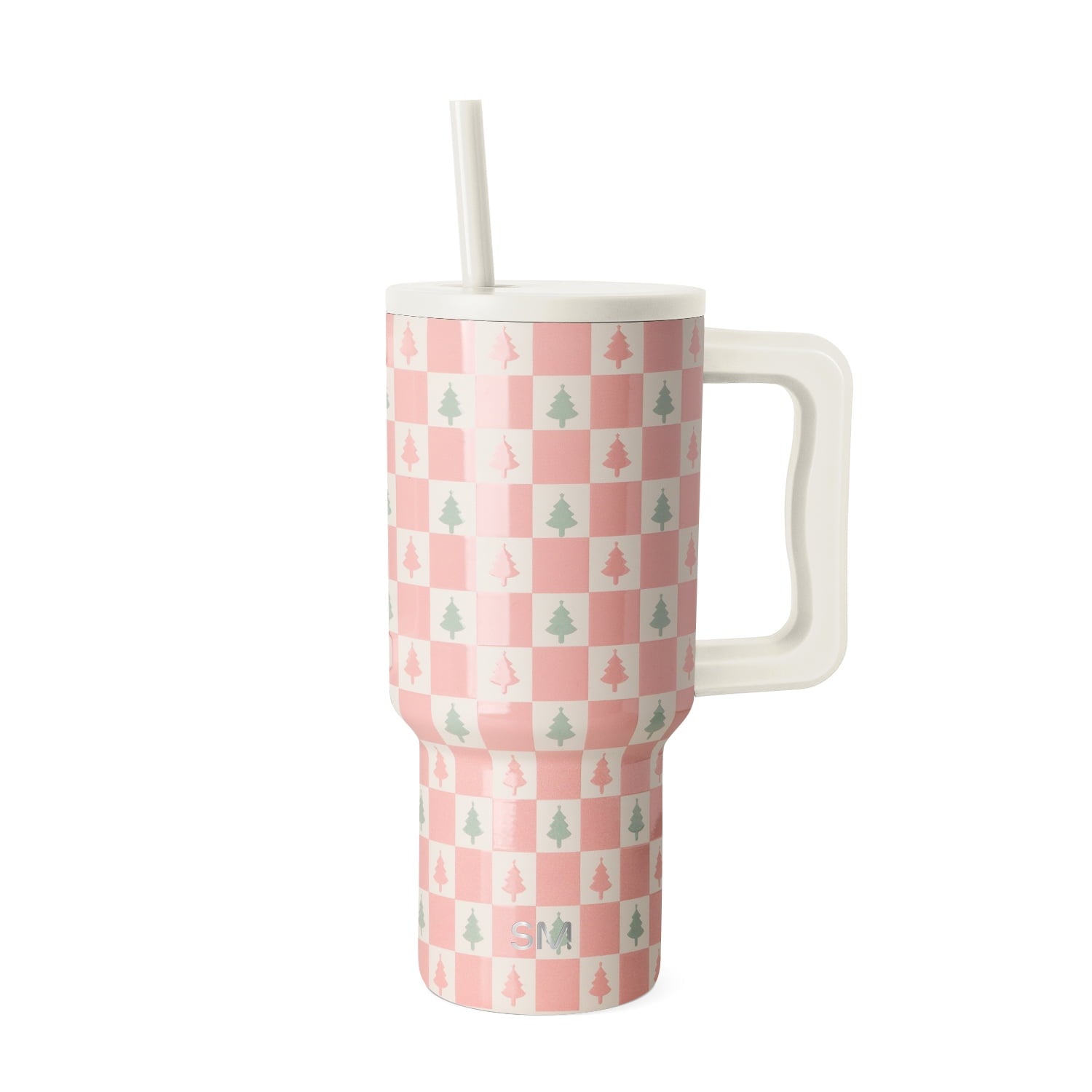 Simple Modern 30 fl oz Insulated Stainless Steel Trek Tumbler with Straw Lid | Seaglass Sage and Cream Checkmate M690W