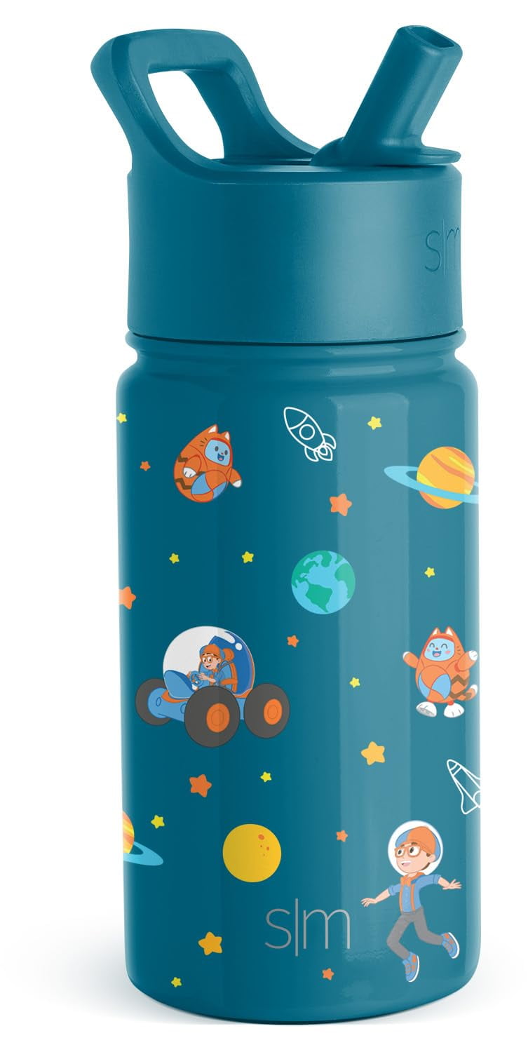 Simple Modern Blippi Kids Water Bottle with Straw Lid | Insulated Stainless Steel Reusable Tumbler for Toddlers, Girls | Summit Collection | 14oz, Blippi Space M689J