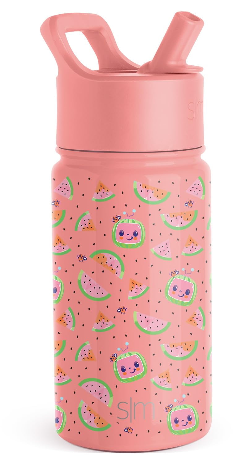 Simple Modern CoComelon Kids Water Bottle with Straw Lid | Insulated Stainless Steel Reusable Tumbler for Toddlers, Girls | Summit Collection | 14oz, CoComelon Pink Melon M688W