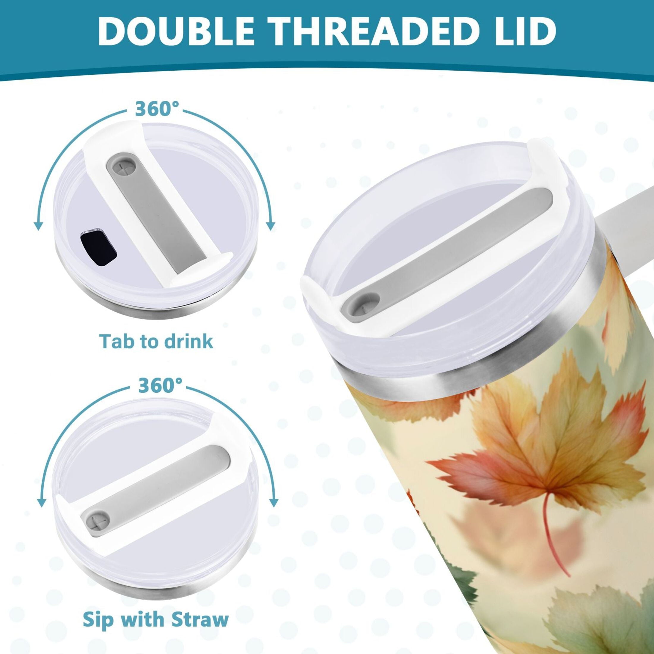40 oz Insulated Stainless Steel Tumbler Double Wall Stainless Steel Tumbler with 2-Way Drinking Watercolor Maple Leaves Pattern M513M