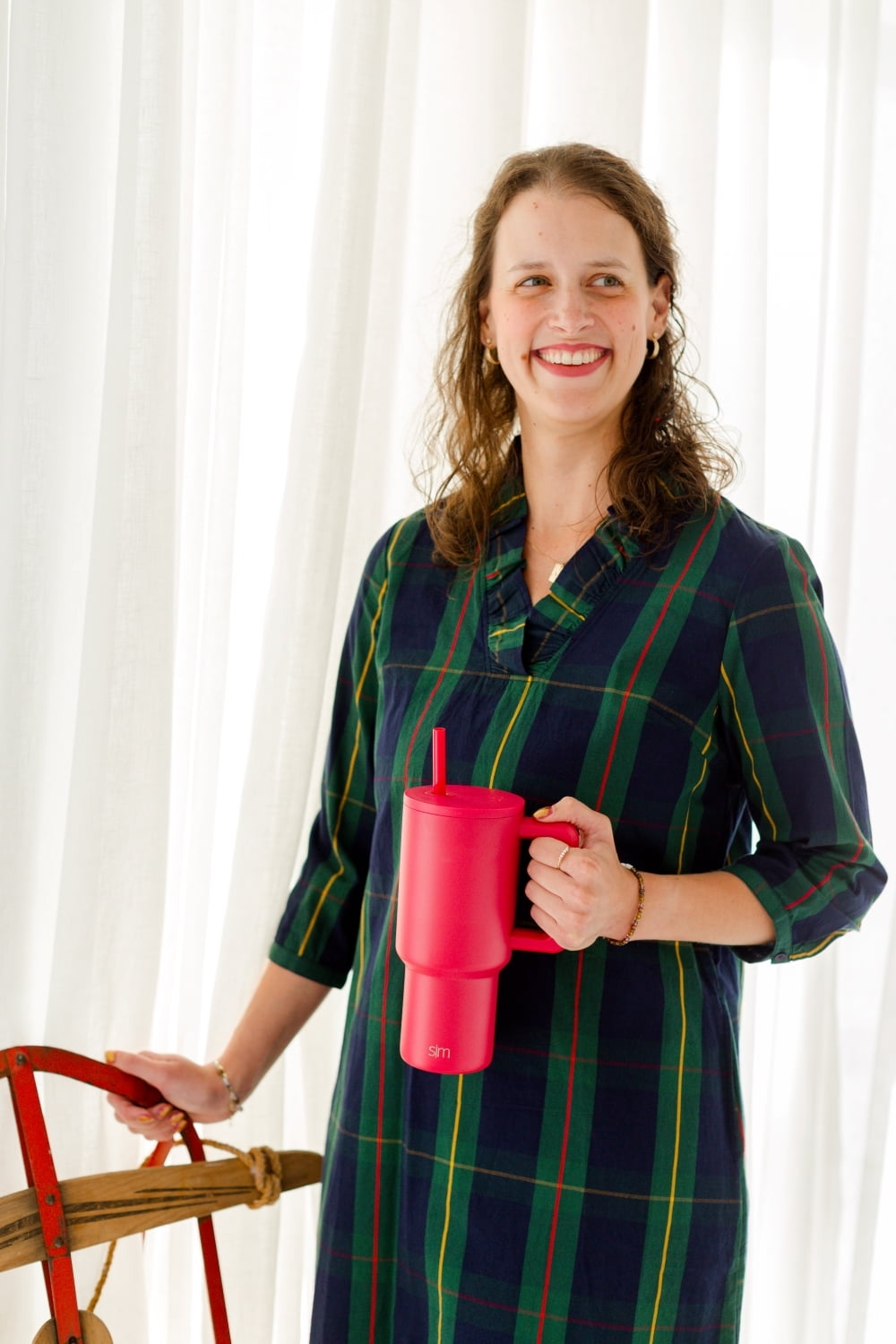 Simple Modern 30 fl oz Insulated Stainless Steel Trek Tumbler with Straw Lid | Seaglass Sage and Cream Checkmate M690W