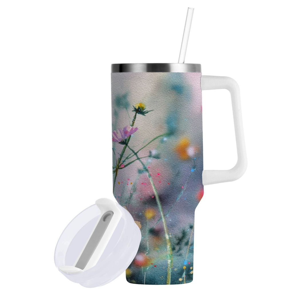 40 oz Insulated Stainless Steel Tumbler Double Wall Stainless Steel Tumbler with 2-Way Drinking Abstract Wildflowers M504U