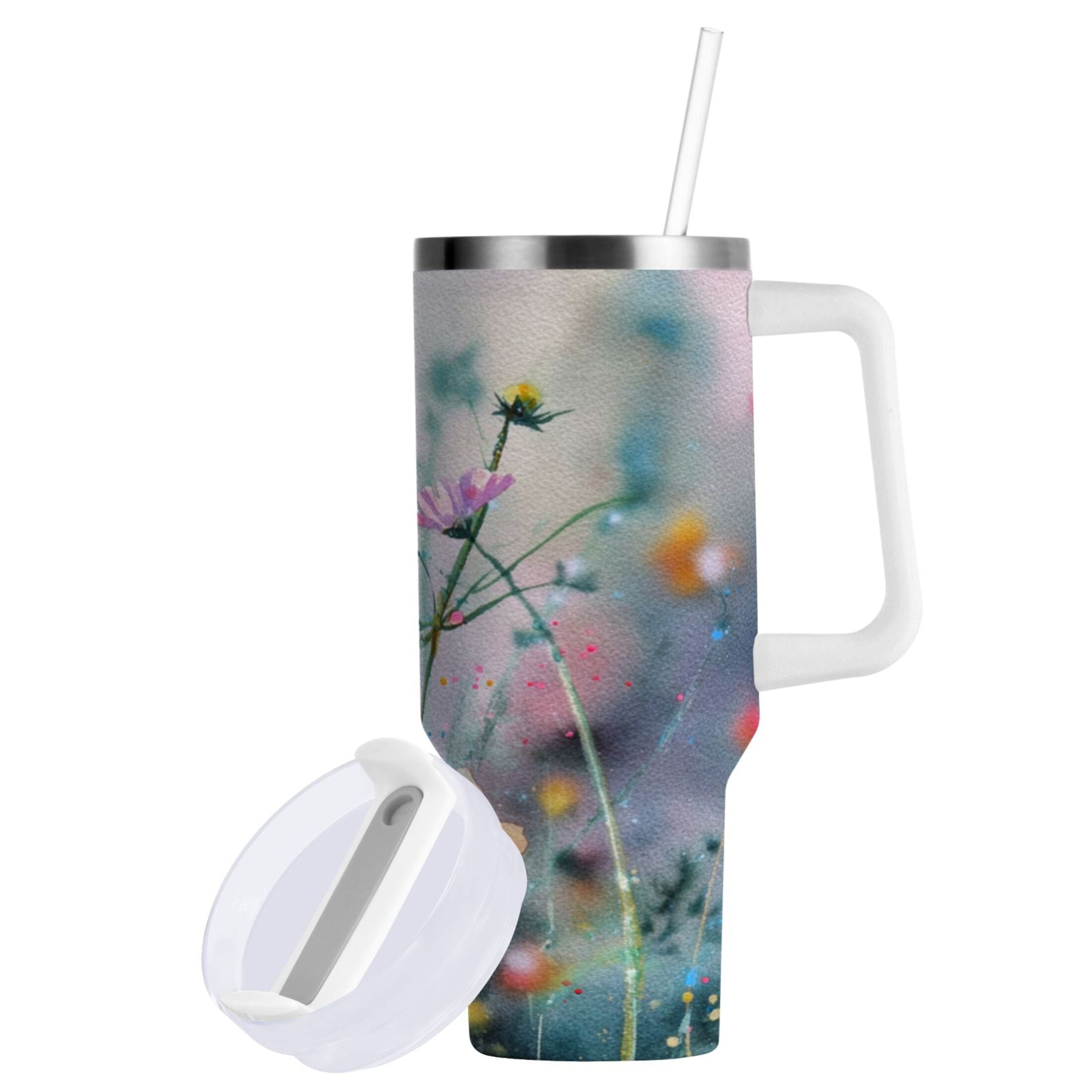 40 oz Insulated Stainless Steel Tumbler Double Wall Stainless Steel Tumbler with 2-Way Drinking Abstract Wildflowers M504U