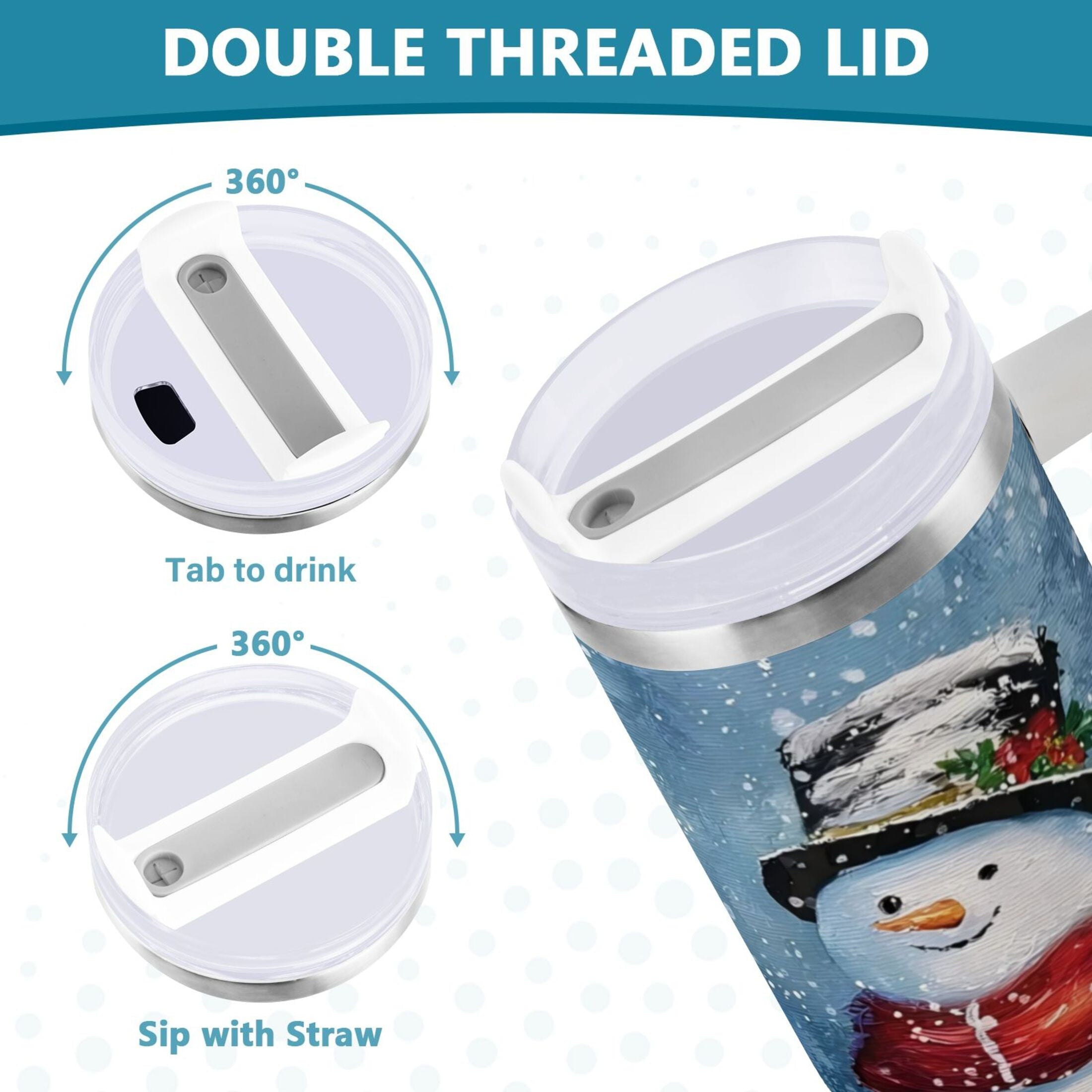 30 oz Insulated Stainless Steel Tumbler Double Wall Stainless Steel Tumbler with 2-Way Drinking Christmas Scene with Snowman M642Z