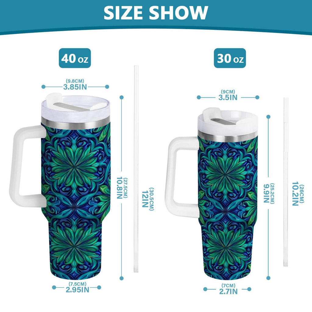 40 oz Insulated Stainless Steel Tumbler Double Wall Stainless Steel Tumbler with 2-Way Drinking Elegant Blue Traditional Patterns M603V