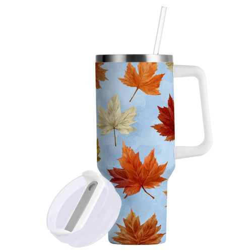30 oz Insulated Stainless Steel Tumbler Double Wall Stainless Steel Tumbler with 2-Way Drinking Autumn Maple Leaves M641D
