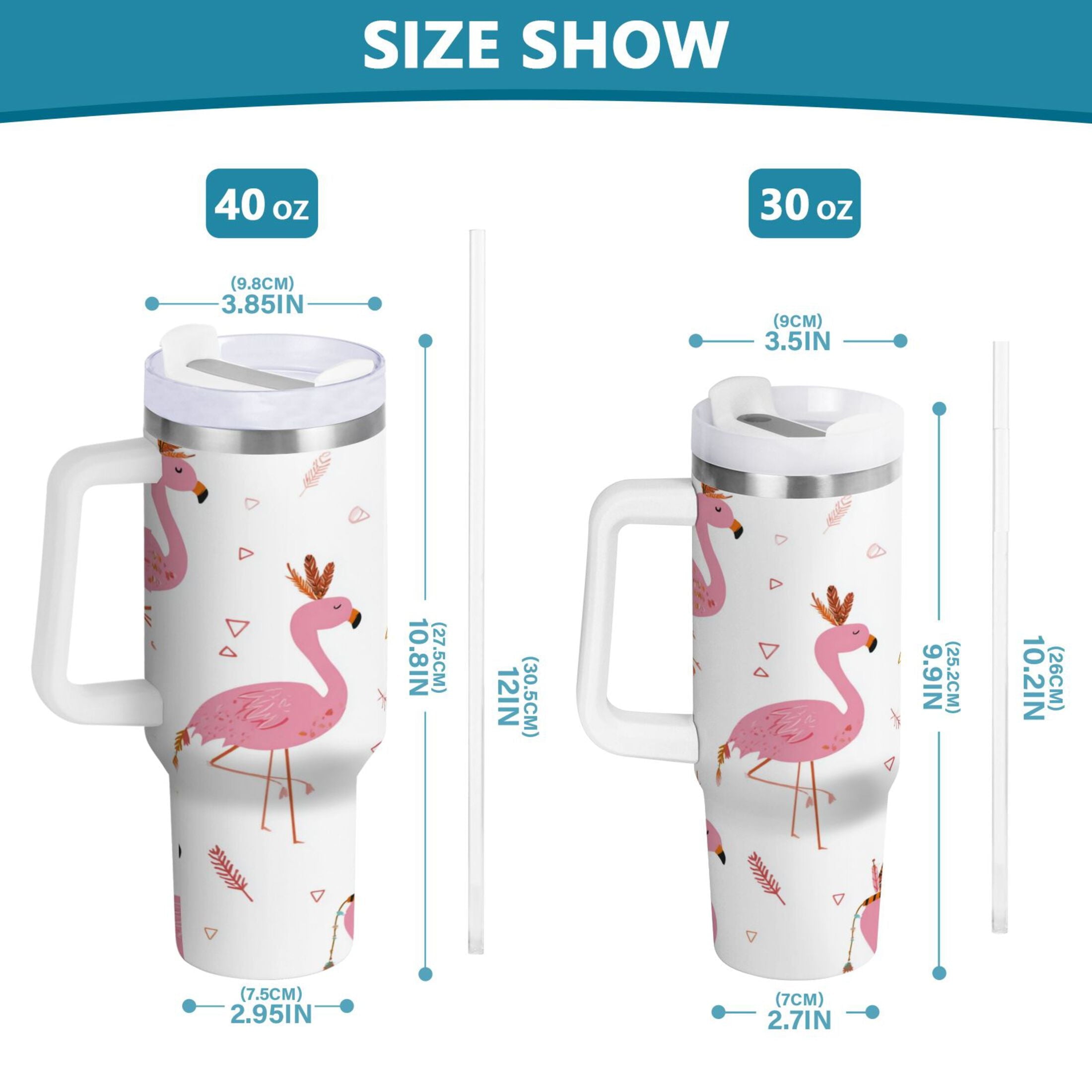 40 oz Insulated Stainless Steel Tumbler Double Wall Stainless Steel Tumbler with 2-Way Drinking Cute Pink Flamingo Pattern M515P
