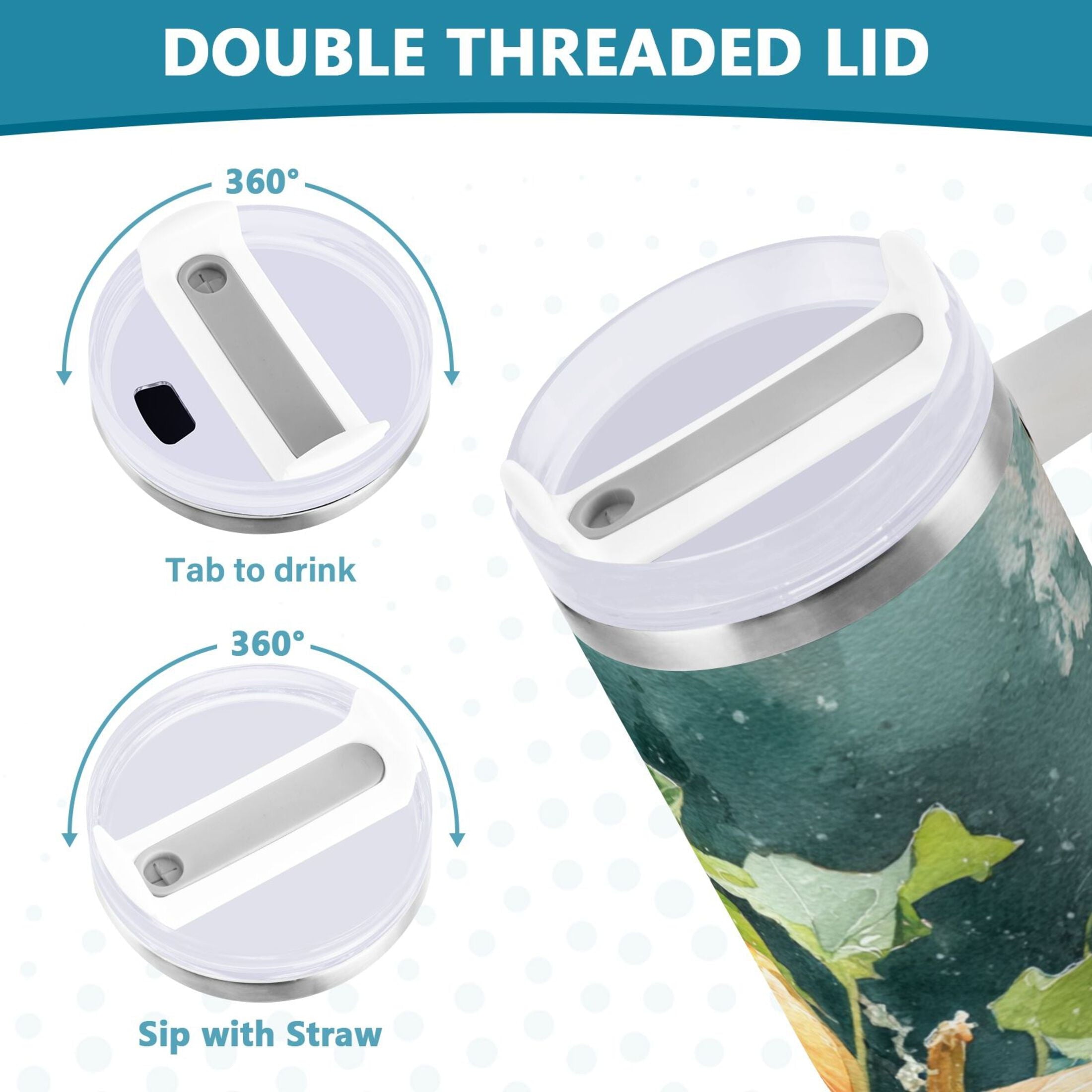 40 oz Insulated Stainless Steel Tumbler Double Wall Stainless Steel Tumbler with 2-Way Drinking Orange and White Pumpkins M535T