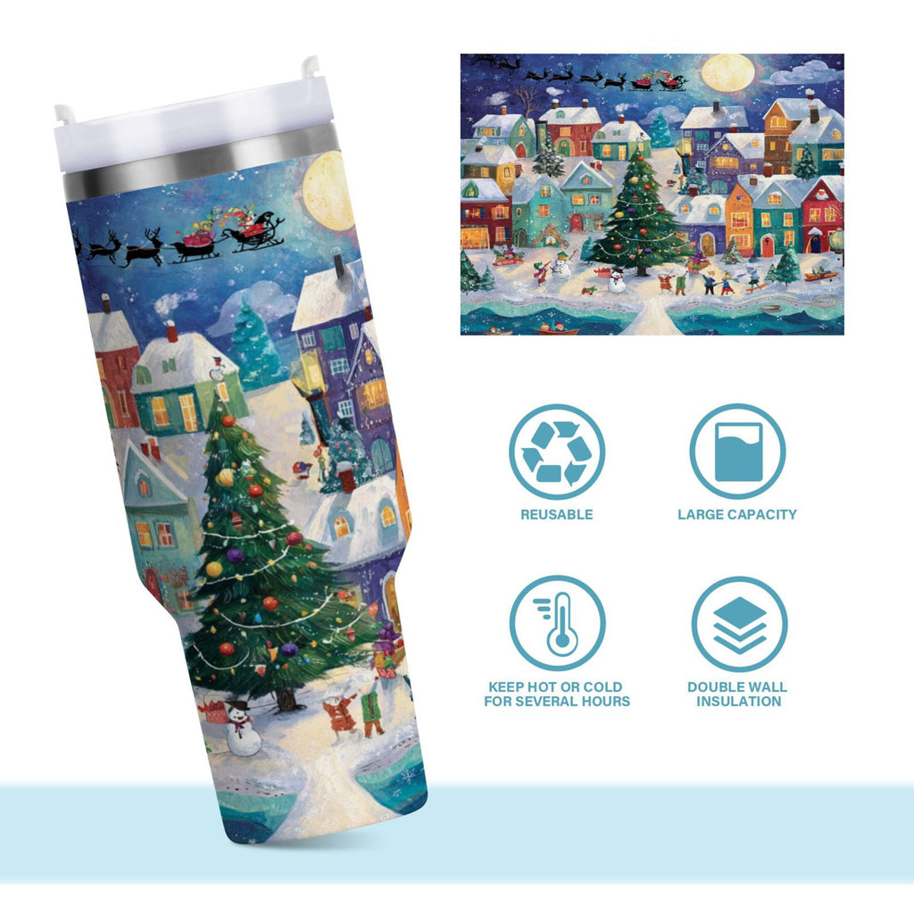 30 oz Insulated Stainless Steel Tumbler Double Wall Stainless Steel Tumbler with 2-Way Drinking Charming Christmas Scene M546J