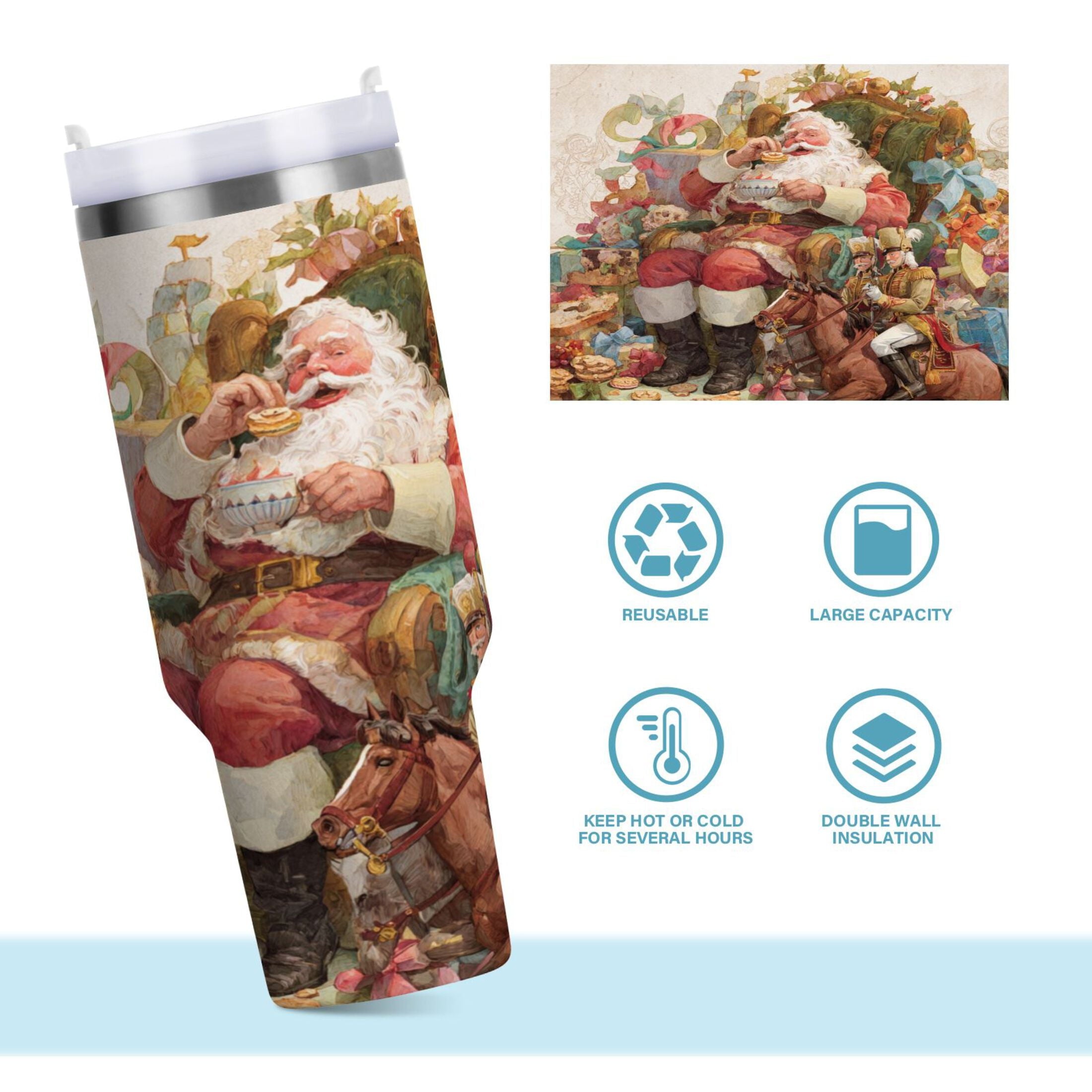 30 oz Insulated Stainless Steel Tumbler Double Wall Stainless Steel Tumbler with 2-Way Drinking Santa Claus Sitting in Chair M682M