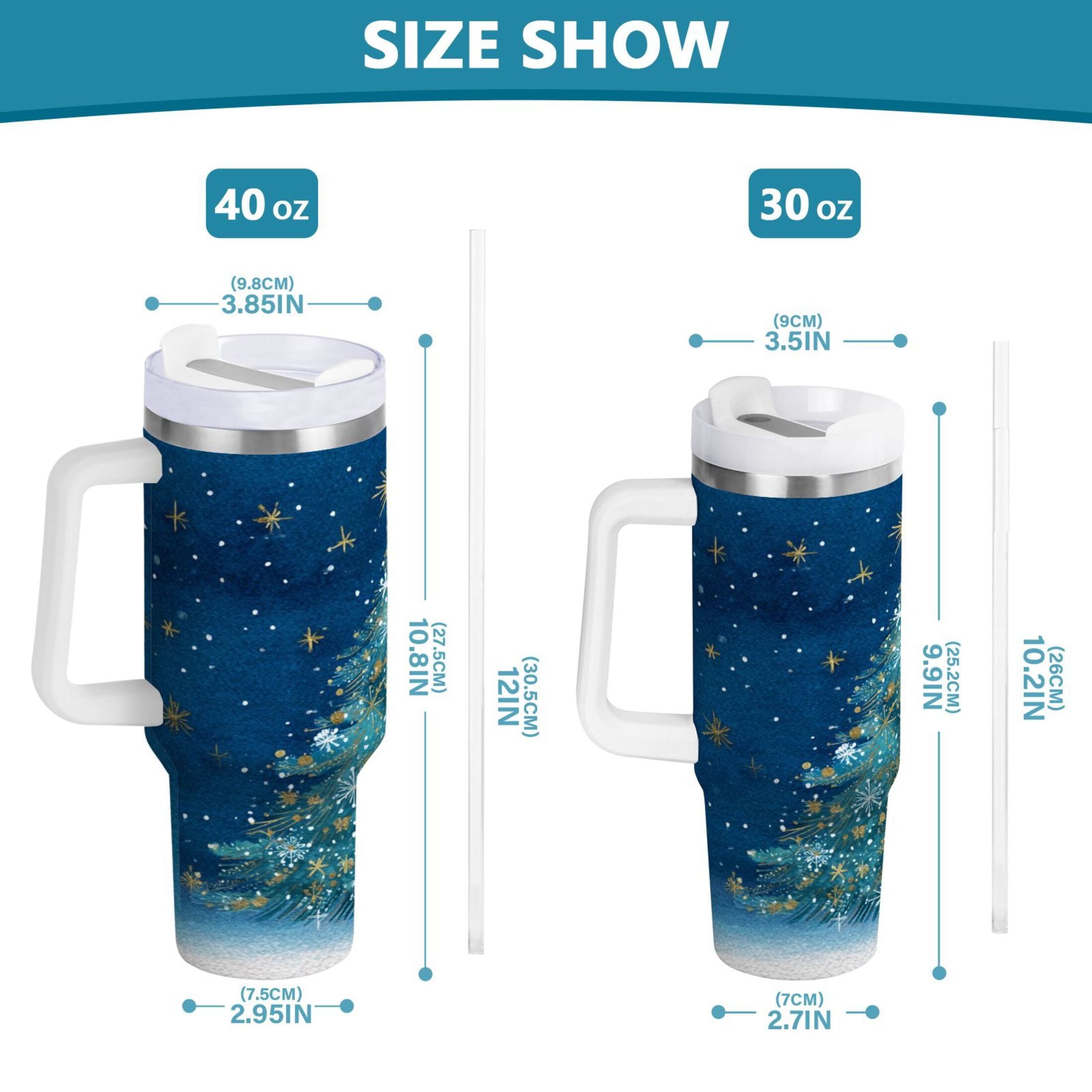 40 oz Insulated Stainless Steel Tumbler Double Wall Stainless Steel Tumbler with 2-Way Drinking Watercolor Christmas Tree M597L