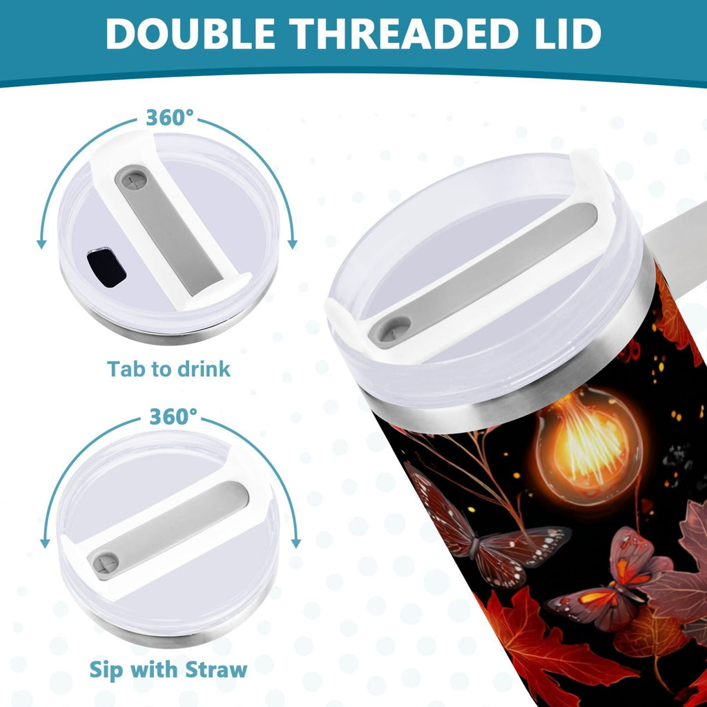 40 oz Insulated Stainless Steel Tumbler Double Wall Stainless Steel Tumbler with 2-Way Drinking Light Bulbs and Maple Leaves M534W