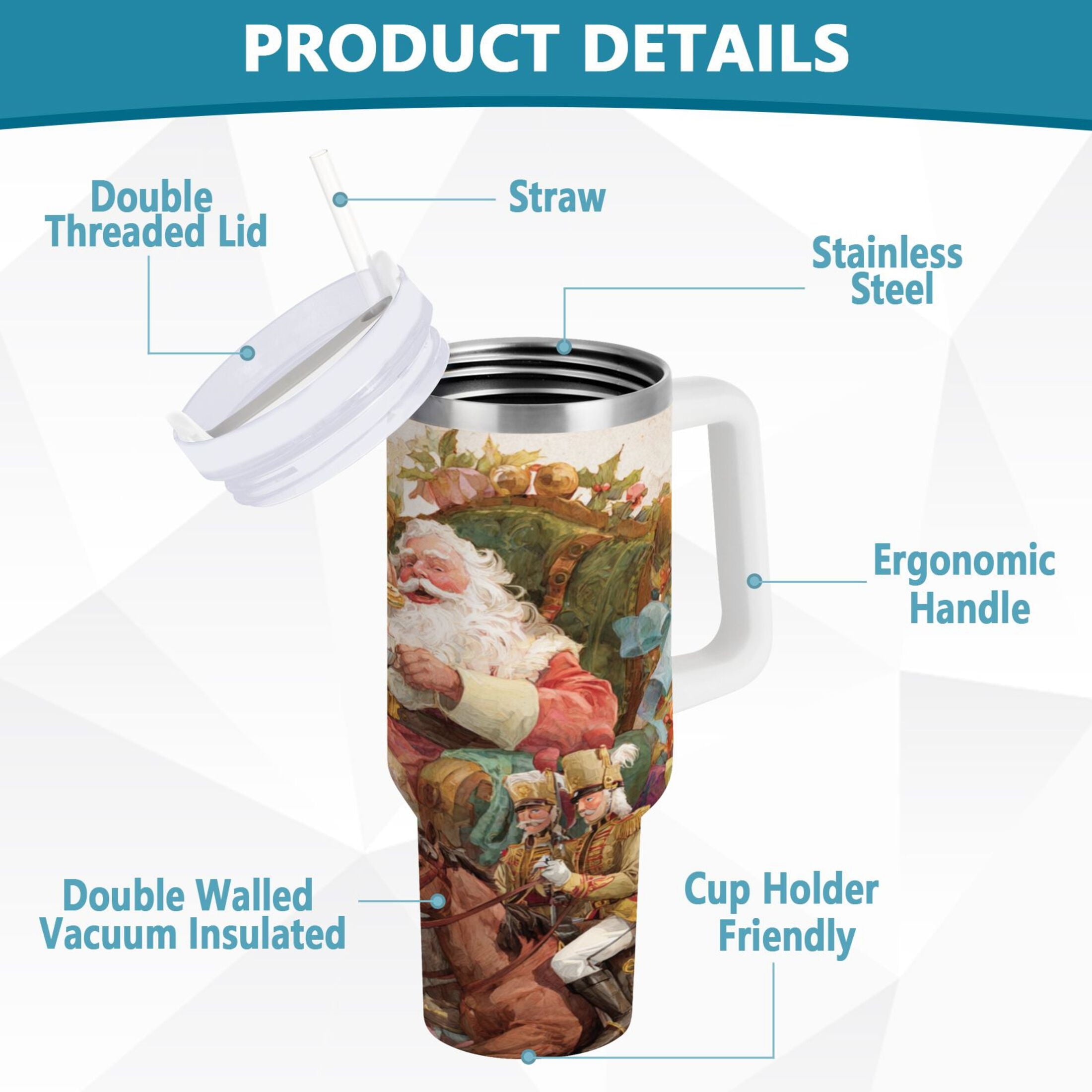 30 oz Insulated Stainless Steel Tumbler Double Wall Stainless Steel Tumbler with 2-Way Drinking Santa Claus Sitting in Chair M682M