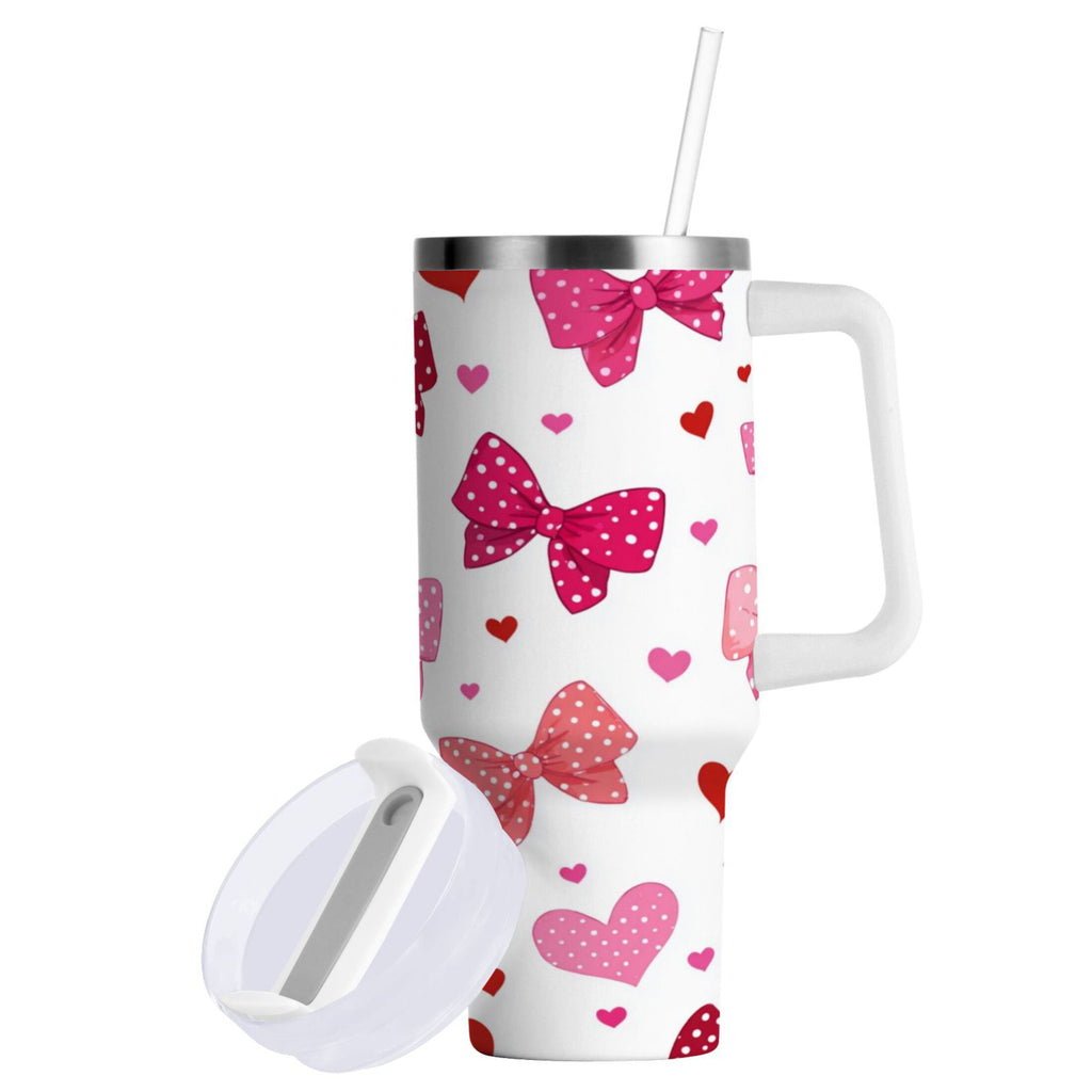 30 oz Insulated Stainless Steel Tumbler Double Wall Stainless Steel Tumbler with 2-Way Drinking Red and Pink Bows M595T