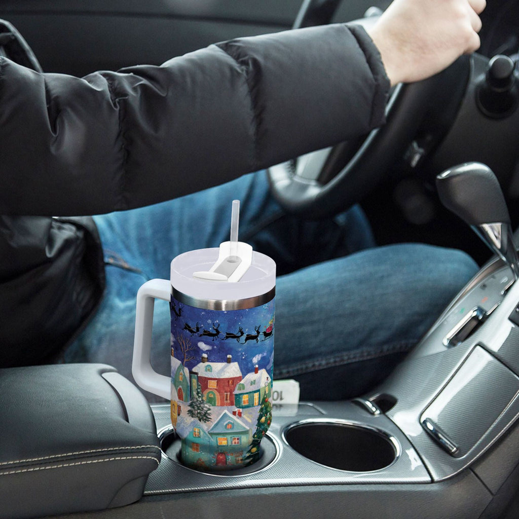 30 oz Insulated Stainless Steel Tumbler Double Wall Stainless Steel Tumbler with 2-Way Drinking Charming Christmas Scene M546J