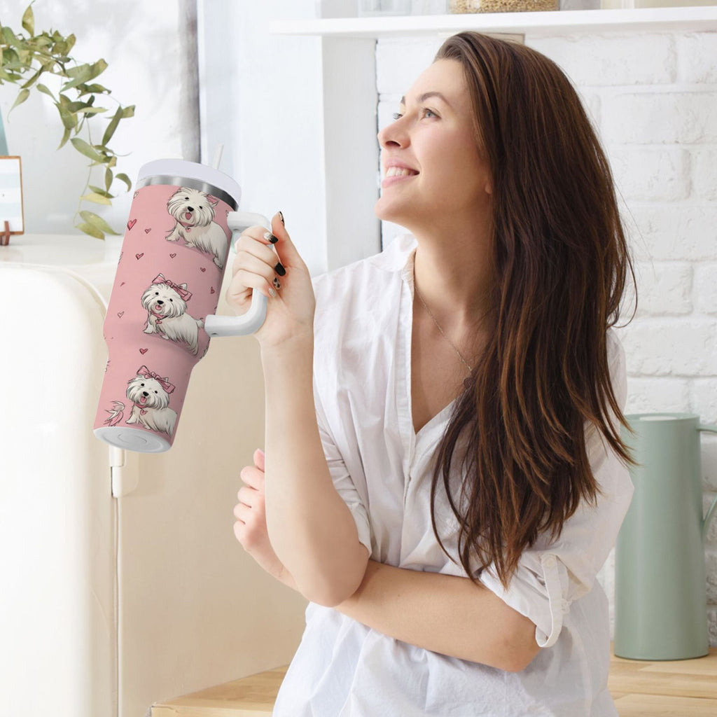 30 oz Insulated Stainless Steel Tumbler Double Wall Stainless Steel Tumbler with 2-Way Drinking Dogs Wearing Bows M659W