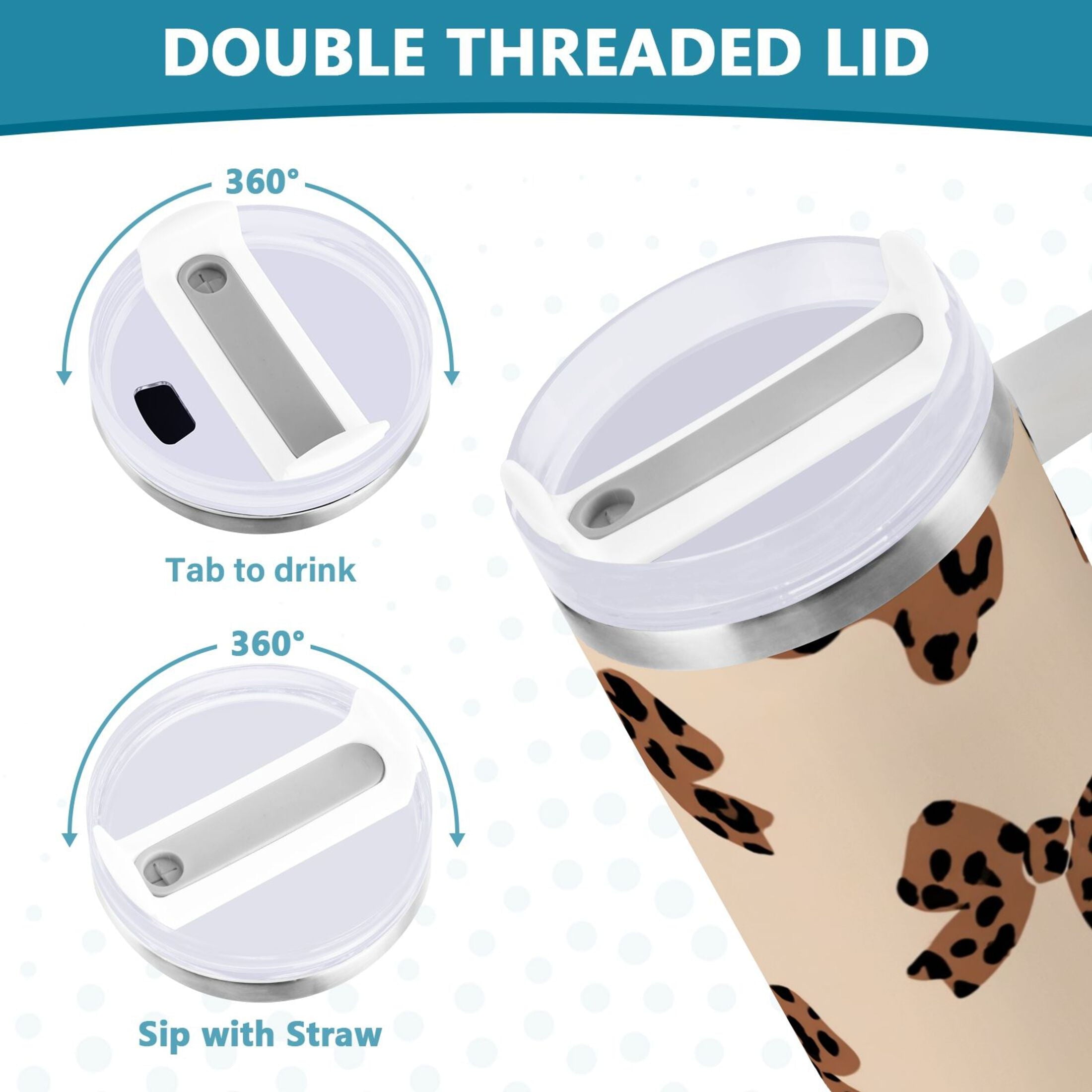 30 oz Insulated Stainless Steel Tumbler Double Wall Stainless Steel Tumbler with 2-Way Drinking Cute Brown Bow M528J