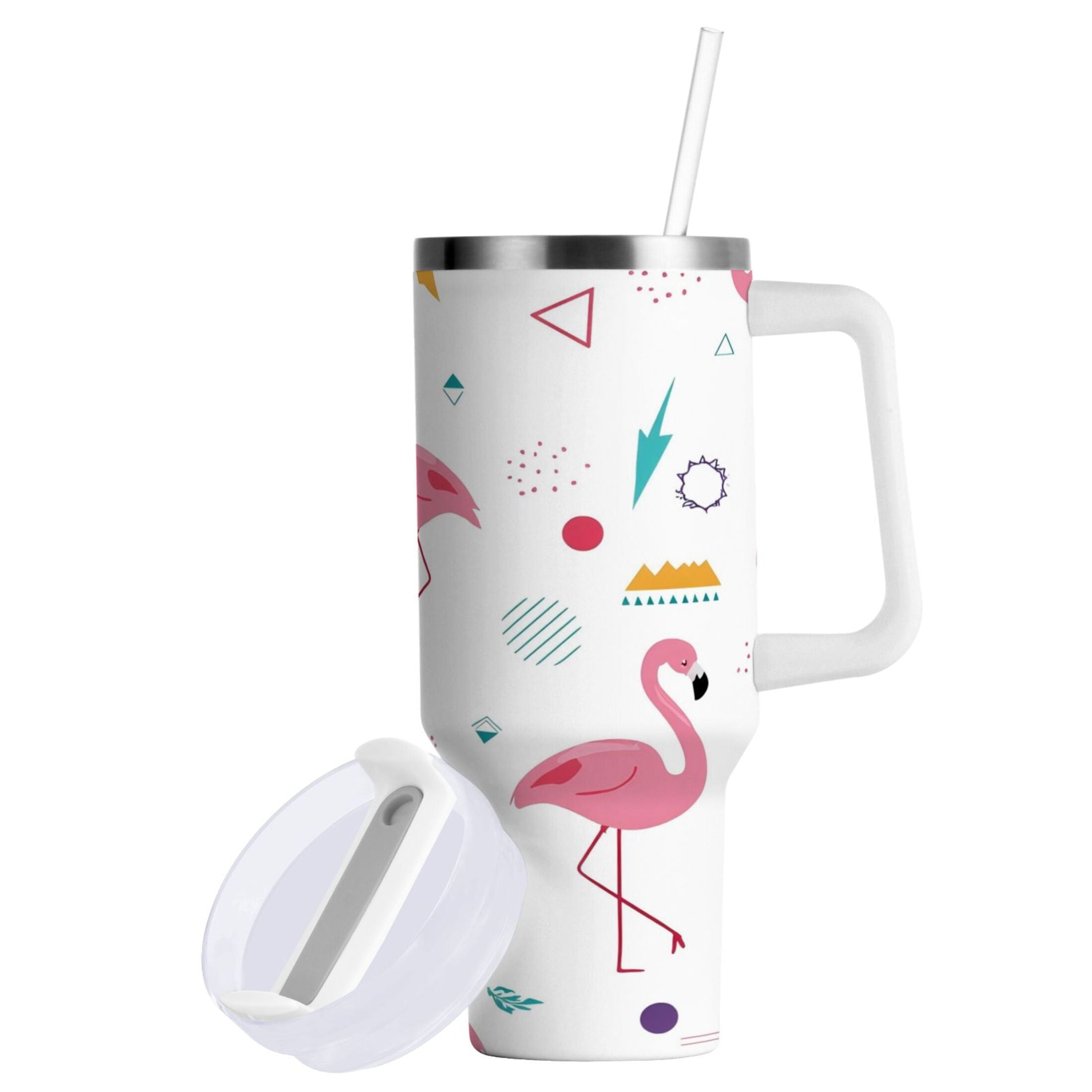 40 oz Insulated Stainless Steel Tumbler Double Wall Stainless Steel Tumbler with 2-Way Drinking Cute Flamingo Pattern M502J