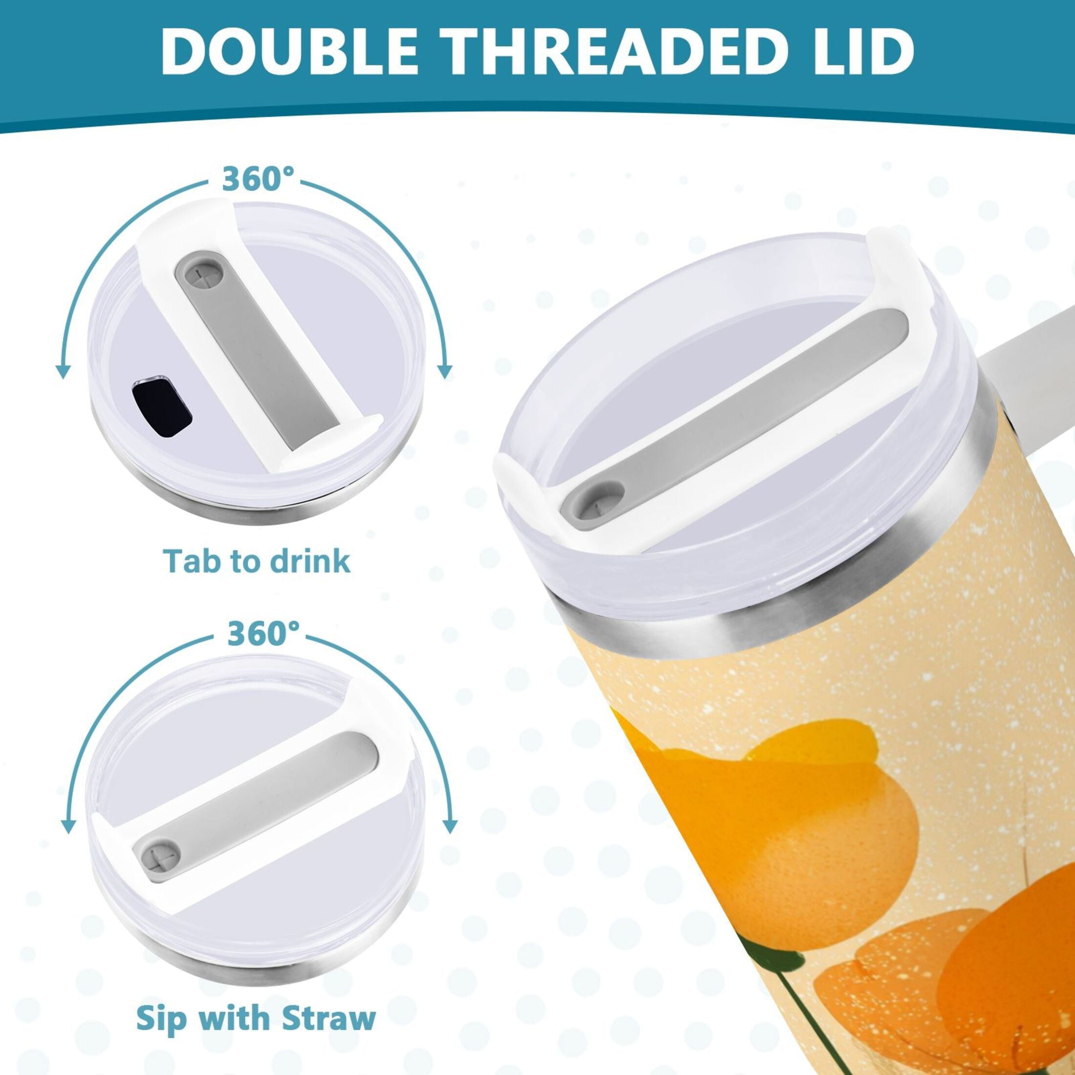 30 oz Insulated Stainless Steel Tumbler Double Wall Stainless Steel Tumbler with 2-Way Drinking Yellow Flowers on The Grass M594N