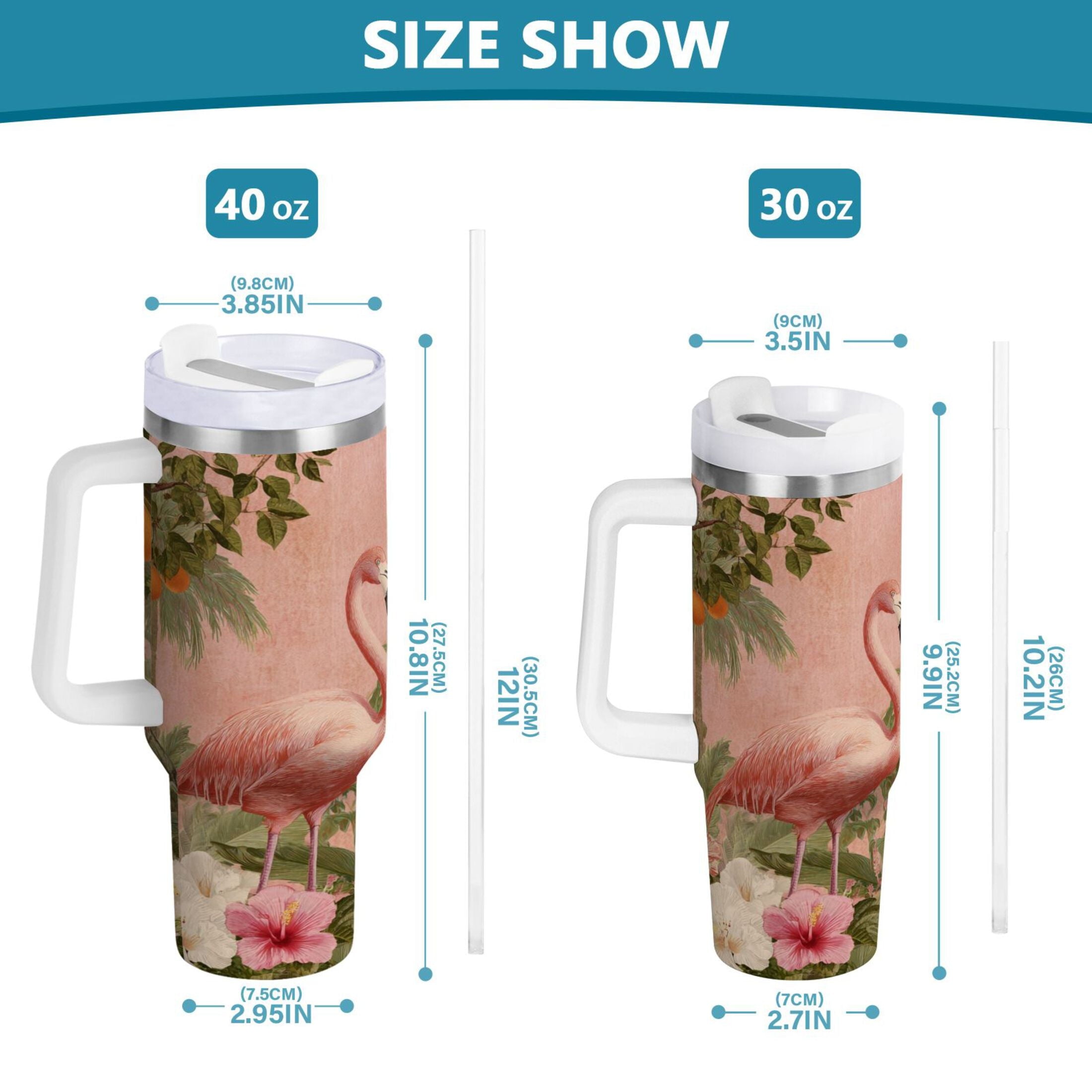 40 oz Insulated Stainless Steel Tumbler Double Wall Stainless Steel Tumbler with 2-Way Drinking Flamingos in Tropical Garden M666D