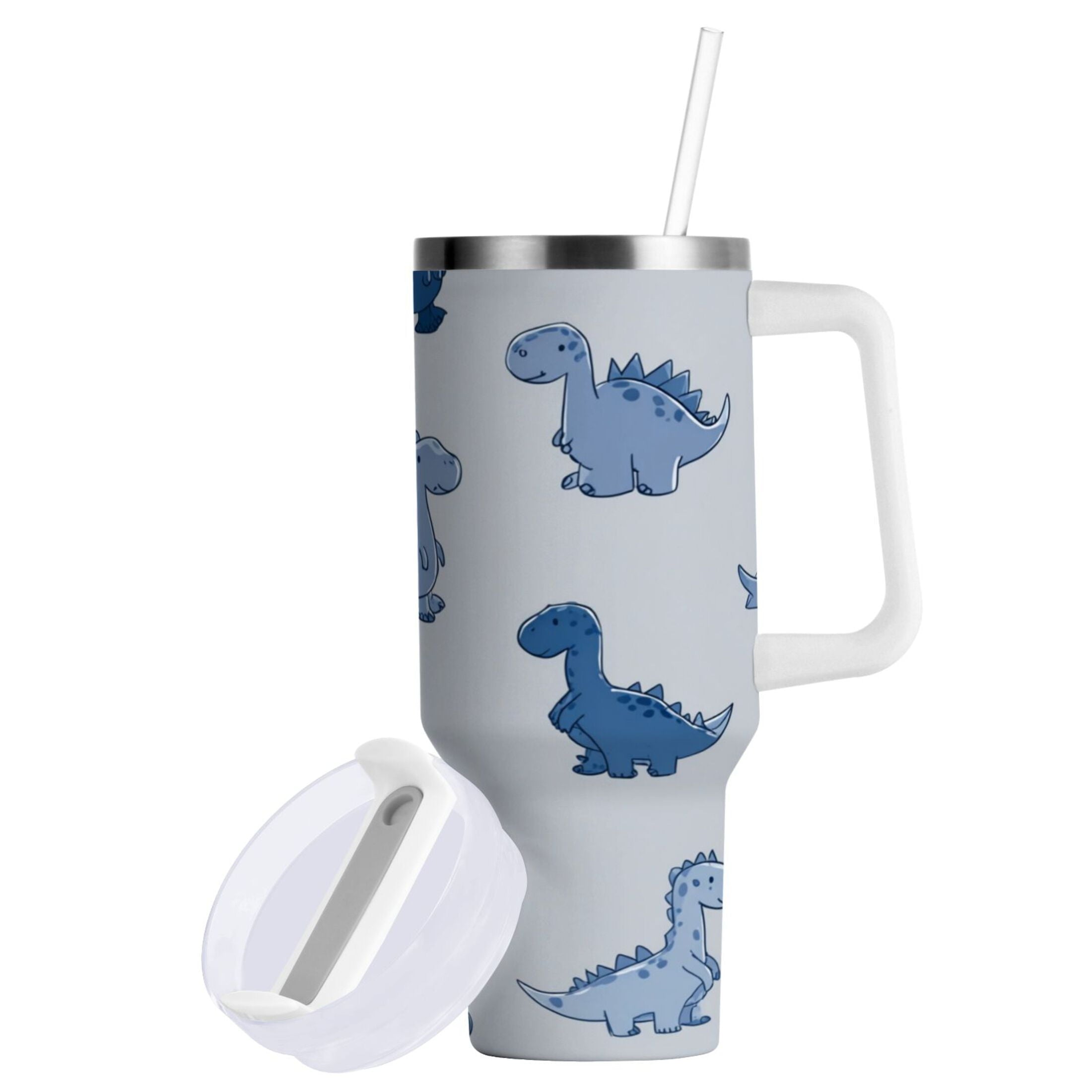 30 oz Insulated Stainless Steel Tumbler Double Wall Stainless Steel Tumbler with 2-Way Drinking Cute Blue Dinosaurs M580Z