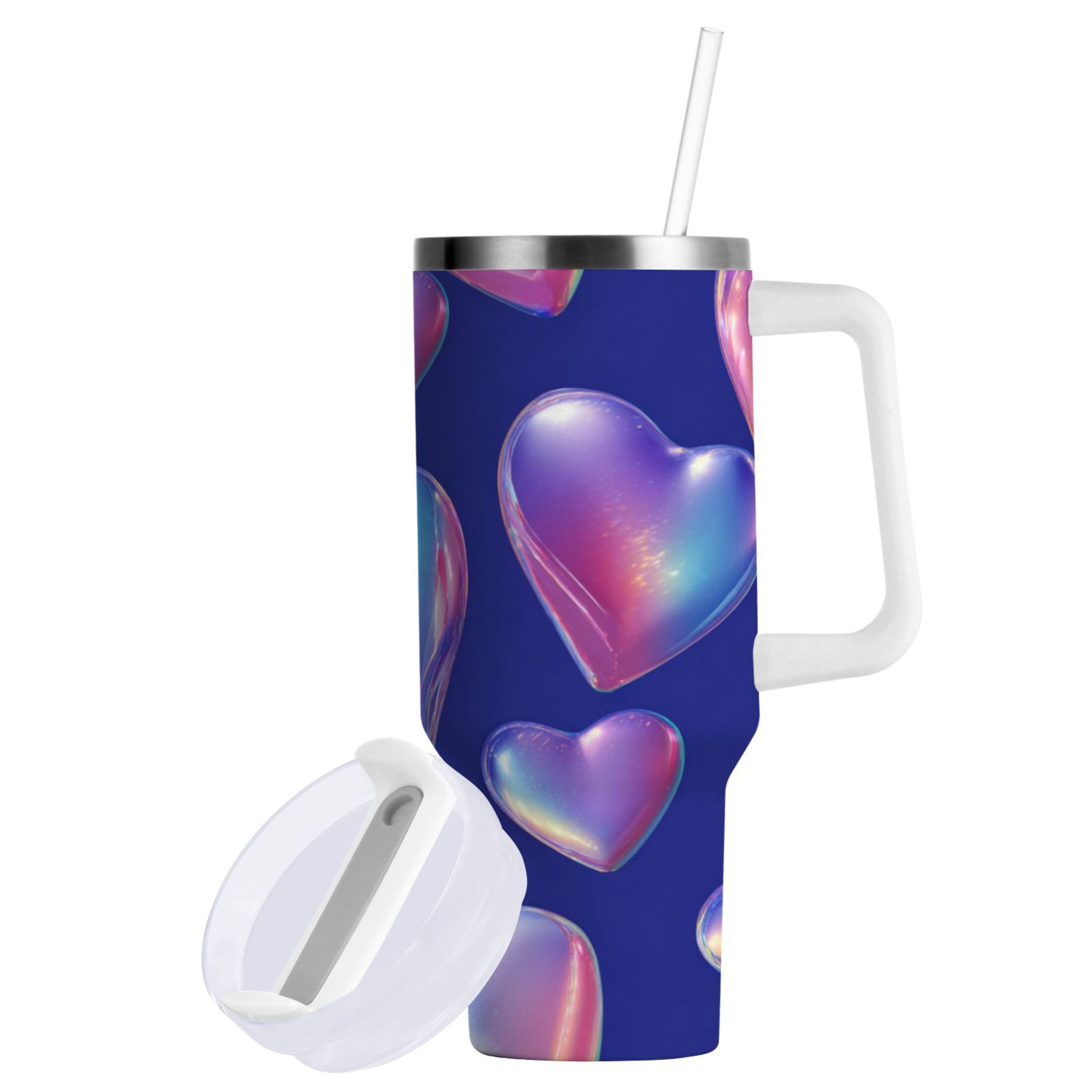 30 oz Insulated Stainless Steel Tumbler Double Wall Stainless Steel Tumbler with 2-Way Drinking Pink-purple Hearts M508H