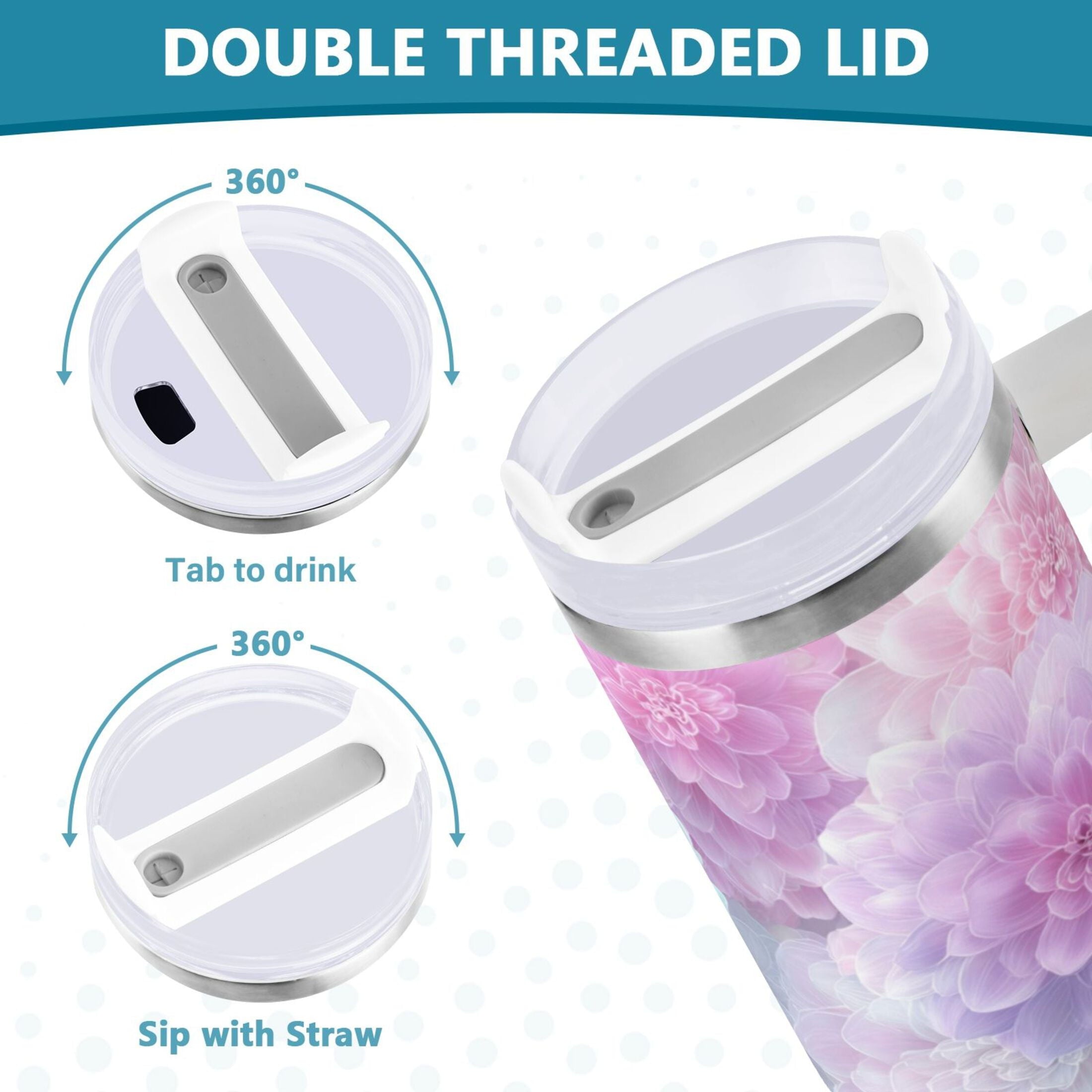 30 oz Insulated Stainless Steel Tumbler Double Wall Stainless Steel Tumbler with 2-Way Drinking Cute Pastel Watercolor Floral M578H
