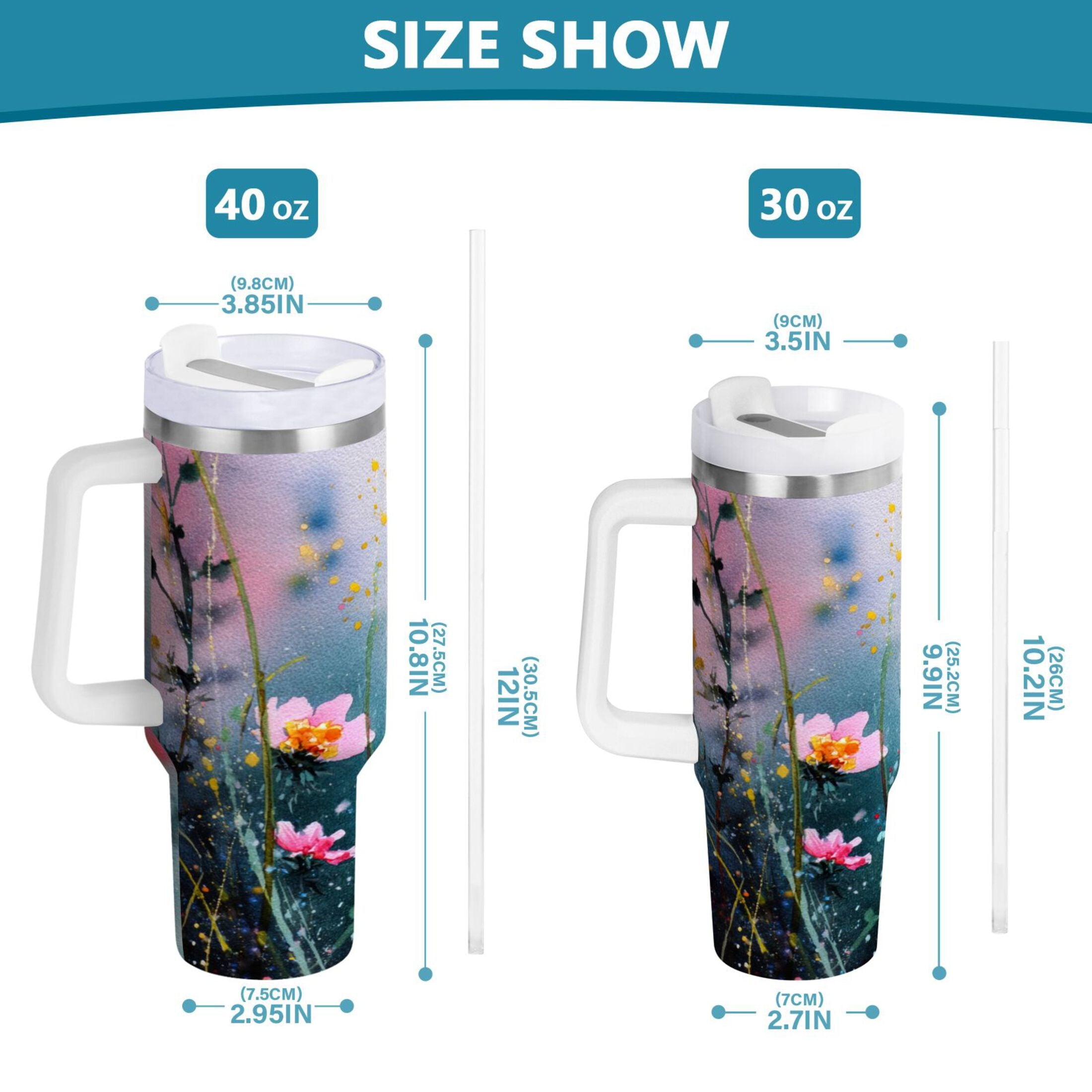 40 oz Insulated Stainless Steel Tumbler Double Wall Stainless Steel Tumbler with 2-Way Drinking Abstract Wildflowers M504U
