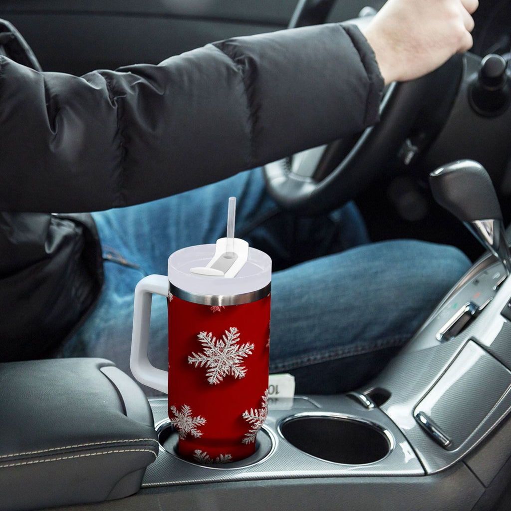 30 oz Insulated Stainless Steel Tumbler Double Wall Stainless Steel Tumbler with 2-Way Drinking Red and White Snowflakes M554W