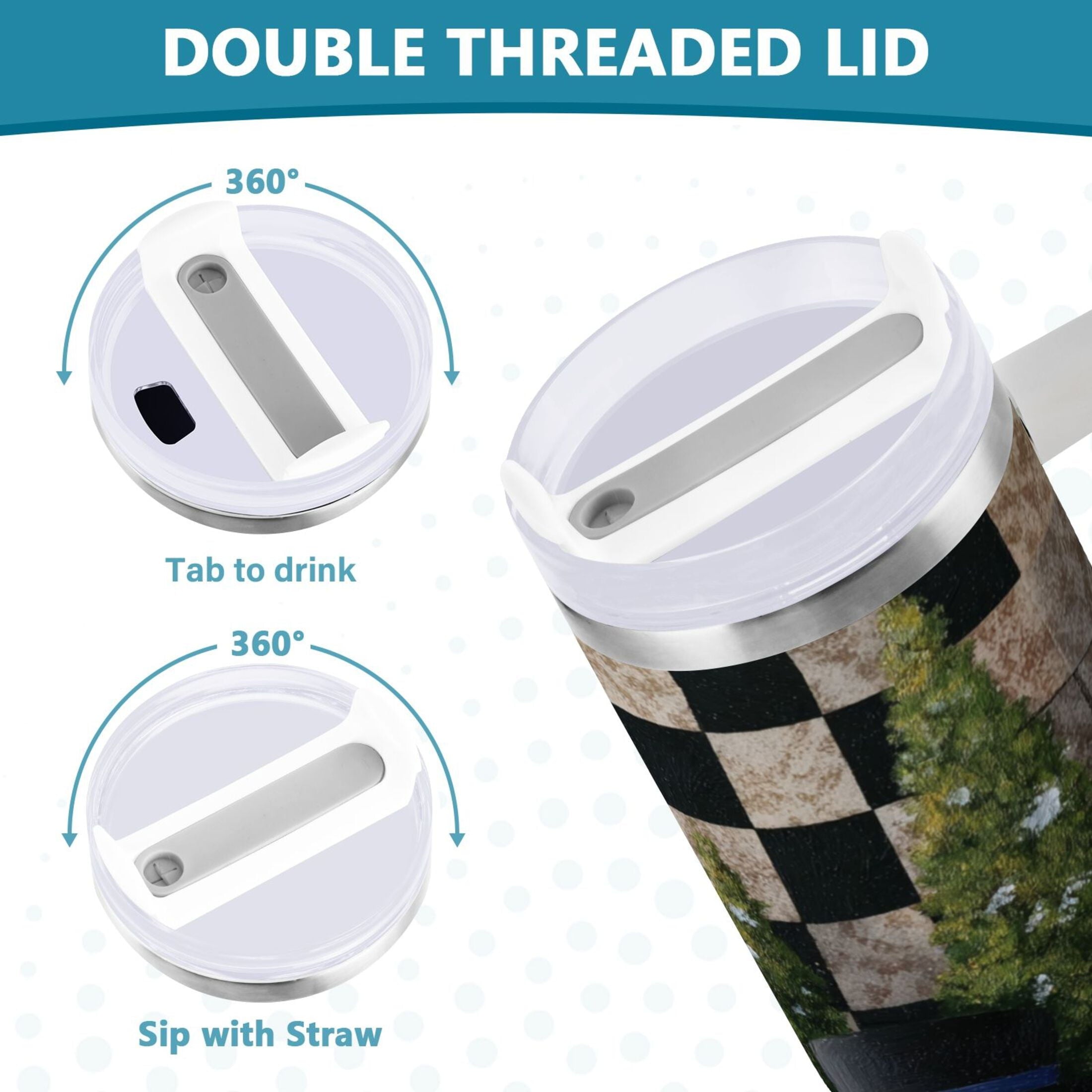 30 oz Insulated Stainless Steel Tumbler Double Wall Stainless Steel Tumbler with 2-Way Drinking Two Snowmen Pattern M501A