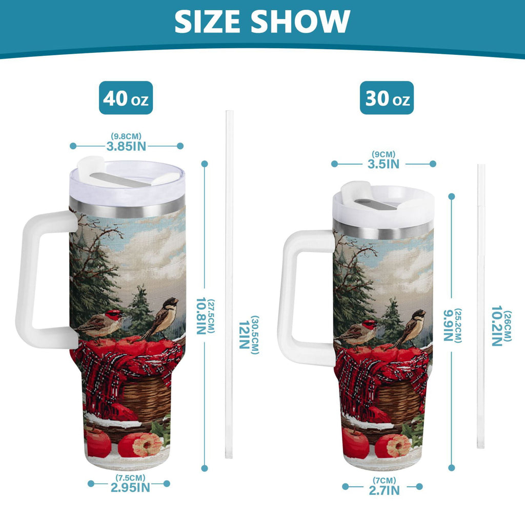 30 oz Insulated Stainless Steel Tumbler Double Wall Stainless Steel Tumbler with 2-Way Drinking Apples and Baskets M529K
