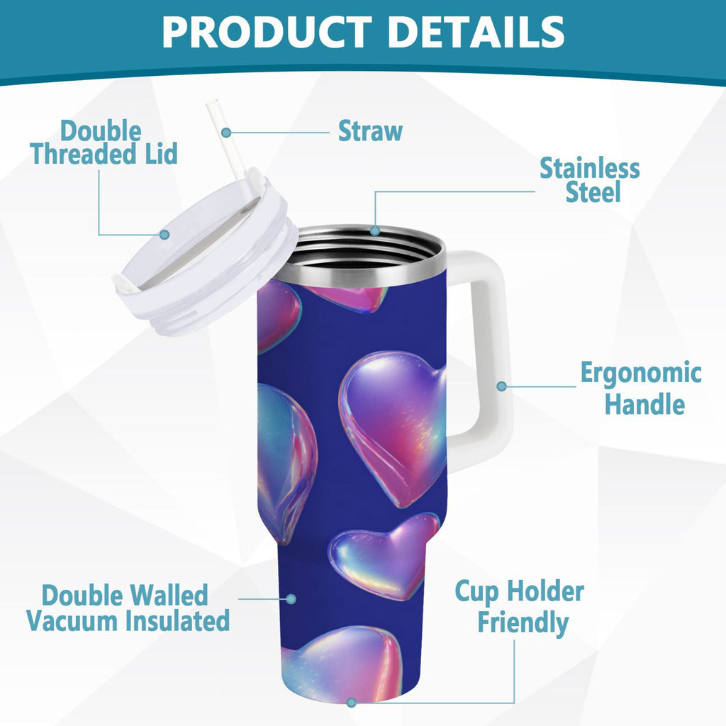 30 oz Insulated Stainless Steel Tumbler Double Wall Stainless Steel Tumbler with 2-Way Drinking Pink-purple Hearts M508H