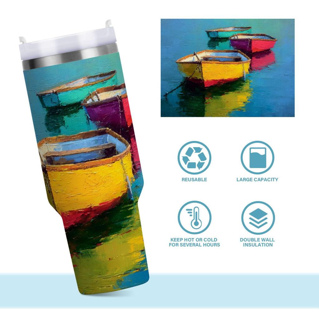 30 oz Insulated Stainless Steel Tumbler Double Wall Stainless Steel Tumbler with 2-Way Drinking Colorful Row Boats M555V