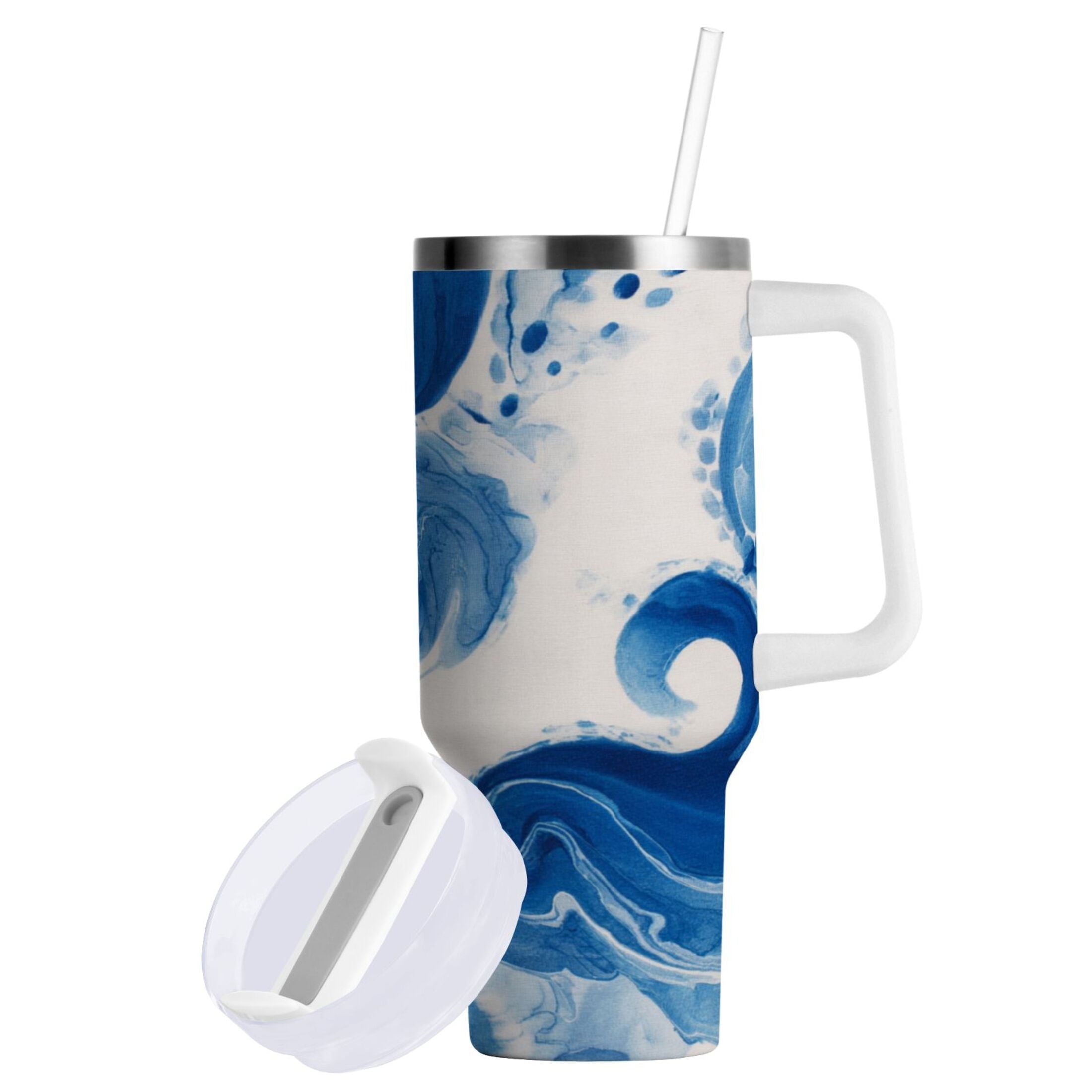 40 oz Insulated Stainless Steel Tumbler Double Wall Stainless Steel Tumbler with 2-Way Drinking Indigo Blue Tie-dye Pattern M632A