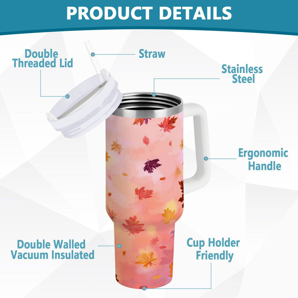 30 oz Insulated Stainless Steel Tumbler Double Wall Stainless Steel Tumbler with 2-Way Drinking Autumn Leaves Falling M588S