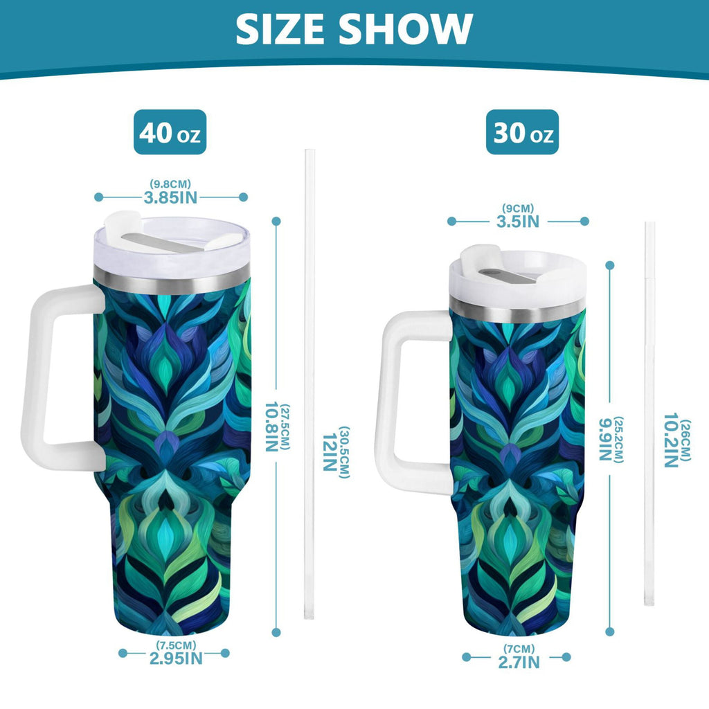 40 oz Insulated Stainless Steel Tumbler Double Wall Stainless Steel Tumbler with 2-Way Drinking Elegant Blue Abstract Shapes M609Q