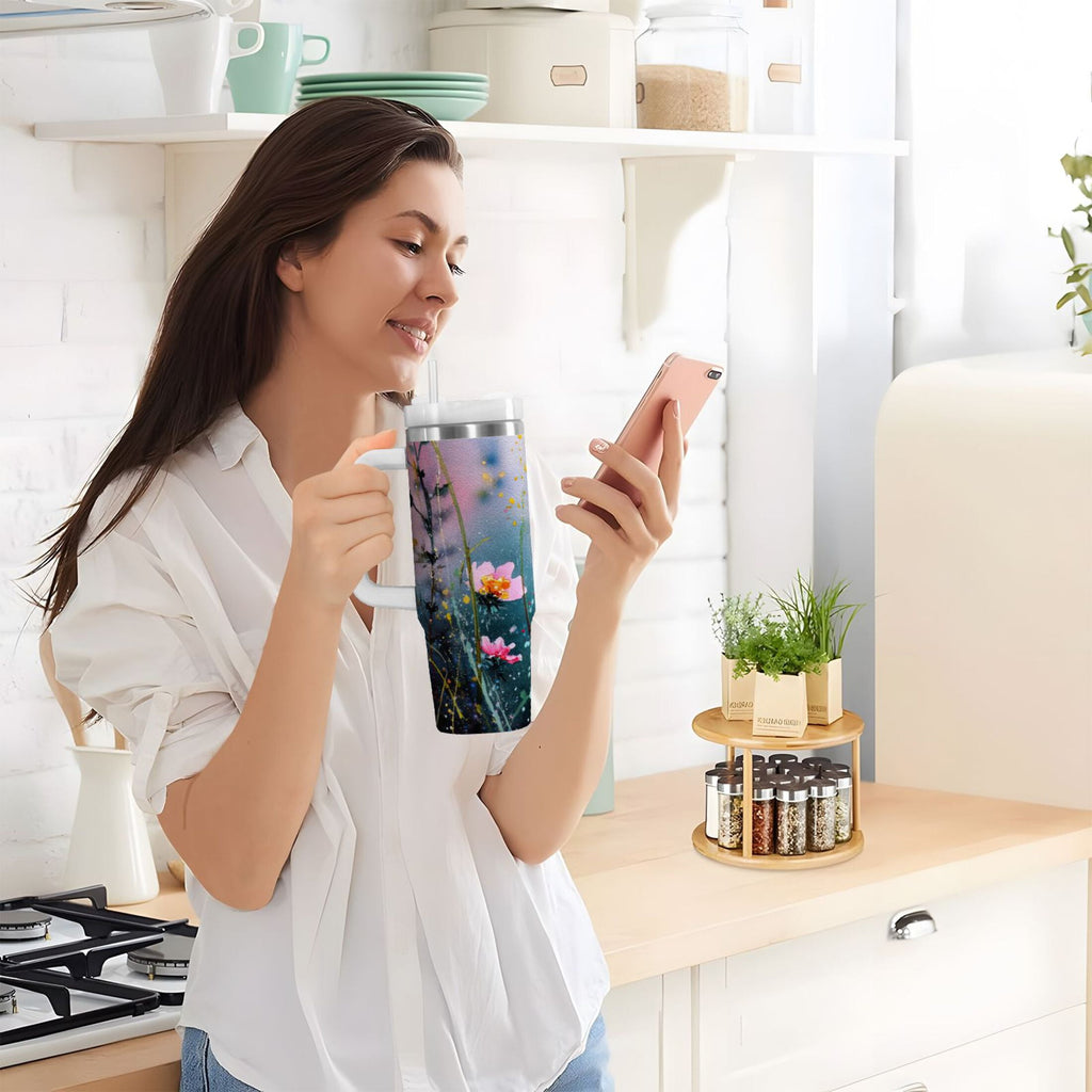40 oz Insulated Stainless Steel Tumbler Double Wall Stainless Steel Tumbler with 2-Way Drinking Abstract Wildflowers M504U