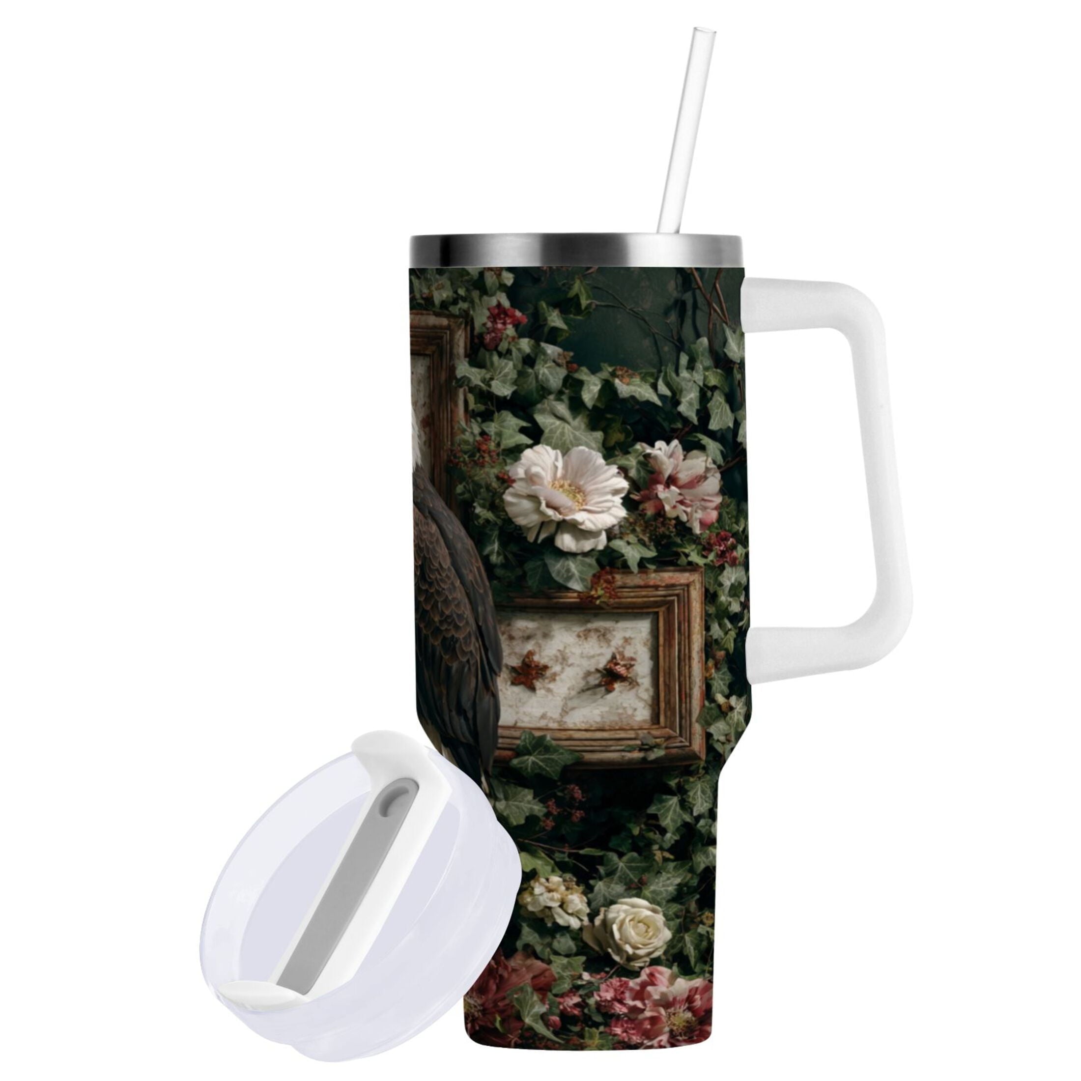 30 oz Insulated Stainless Steel Tumbler Double Wall Stainless Steel Tumbler with 2-Way Drinking Wreath and Bald Eagle M668U