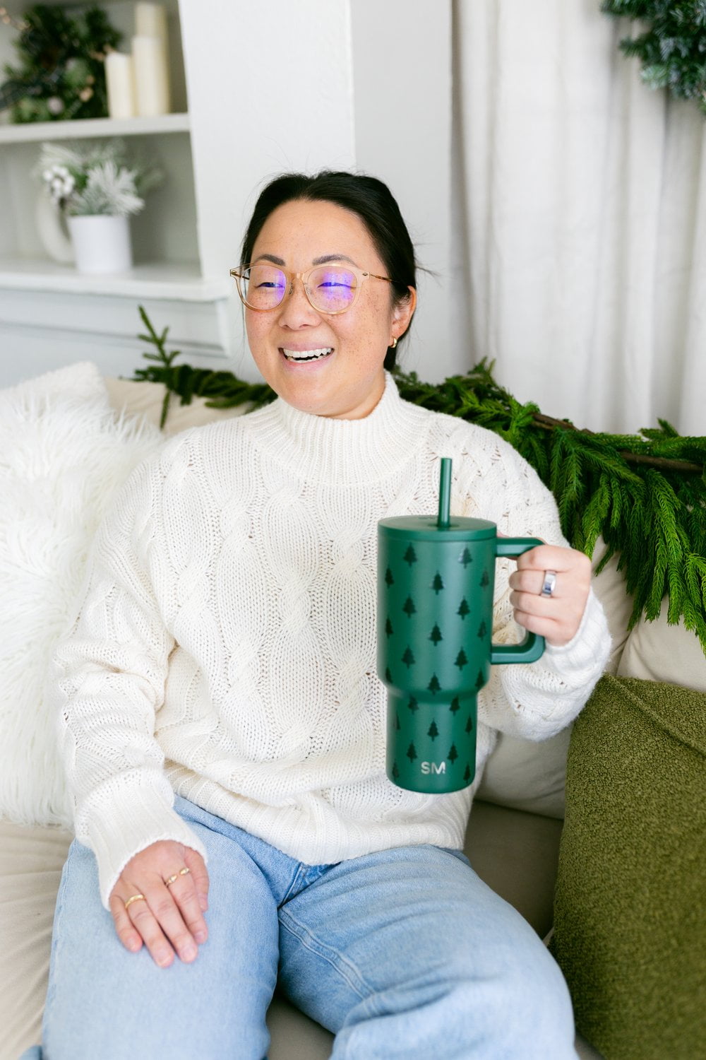 Simple Modern 30 fl oz Insulated Stainless Steel Trek Tumbler with Straw Lid | Seaglass Sage and Cream Checkmate M690W