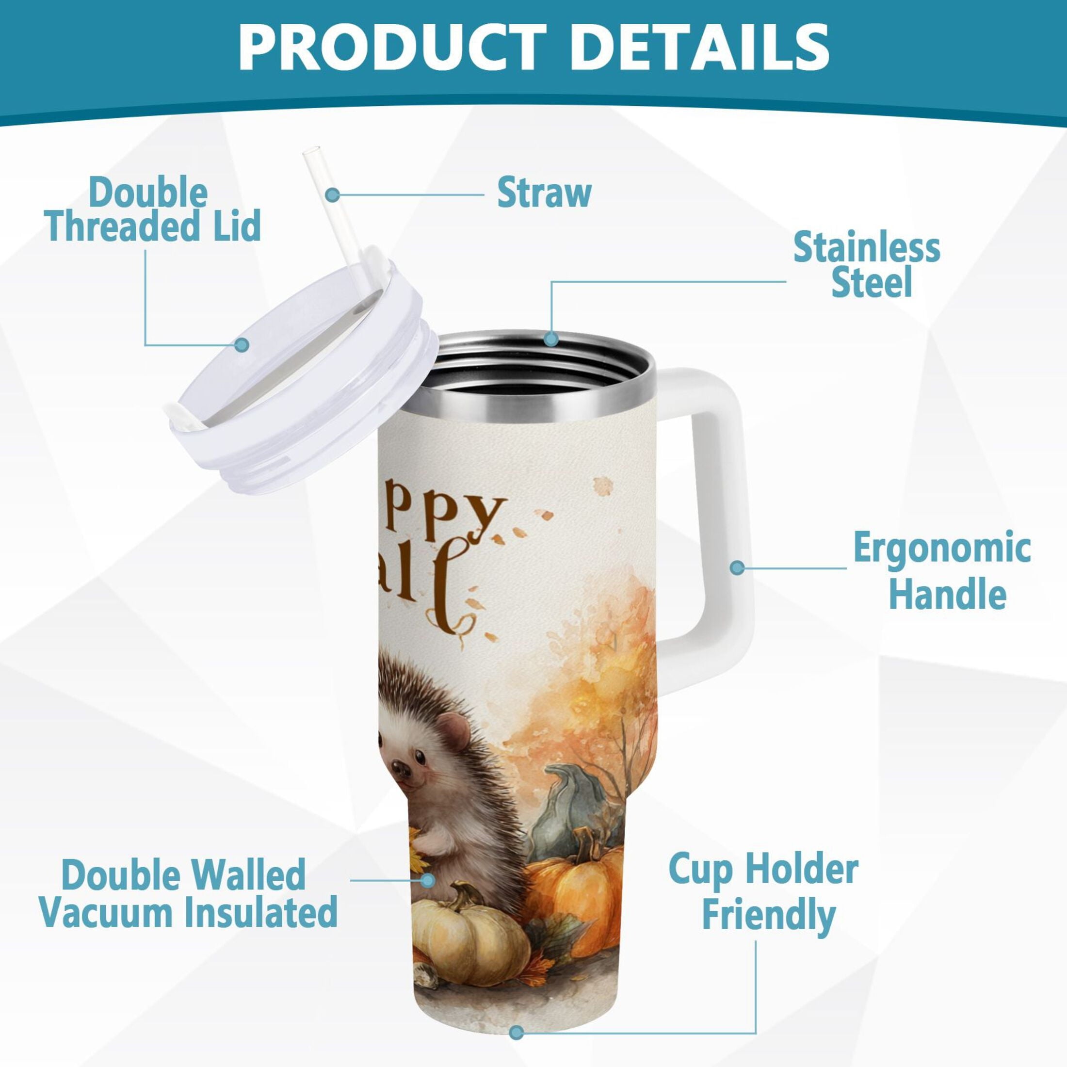 30 oz Insulated Stainless Steel Tumbler Double Wall Stainless Steel Tumbler with 2-Way Drinking Cute Little Hedgehog M625J