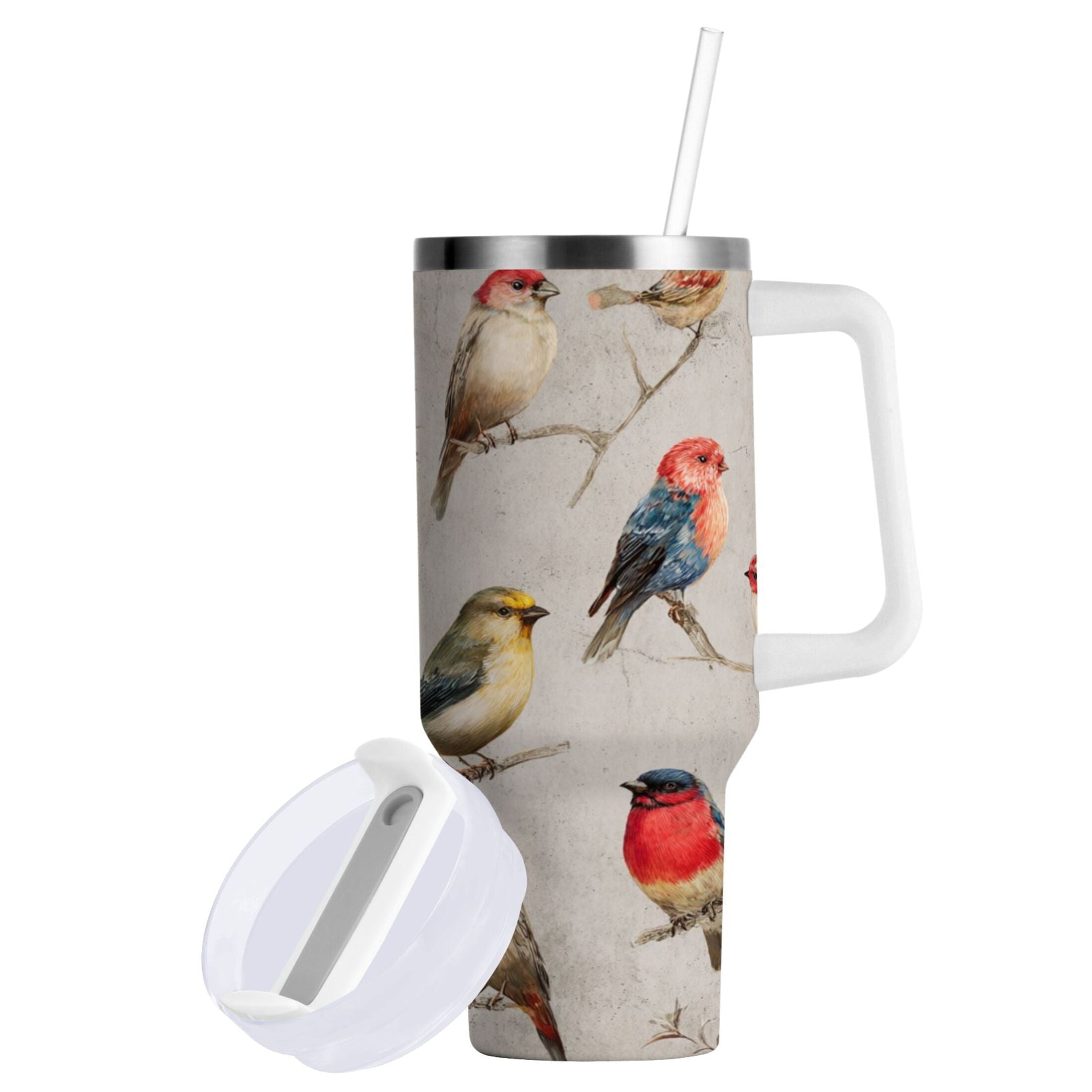 40 oz Insulated Stainless Steel Tumbler Double Wall Stainless Steel Tumbler with 2-Way Drinking Birds Pattern M612F