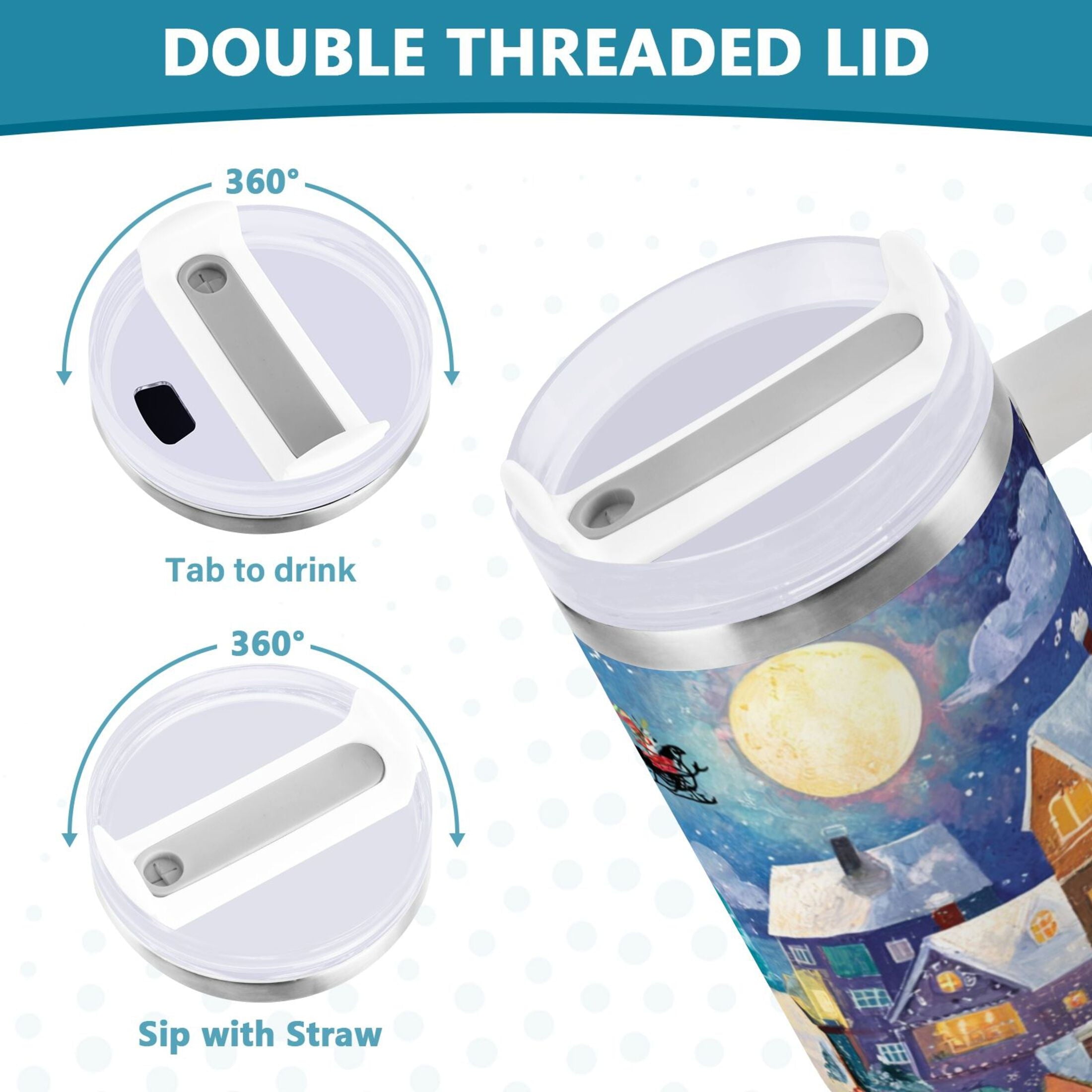 30 oz Insulated Stainless Steel Tumbler Double Wall Stainless Steel Tumbler with 2-Way Drinking Charming Christmas Scene M546J